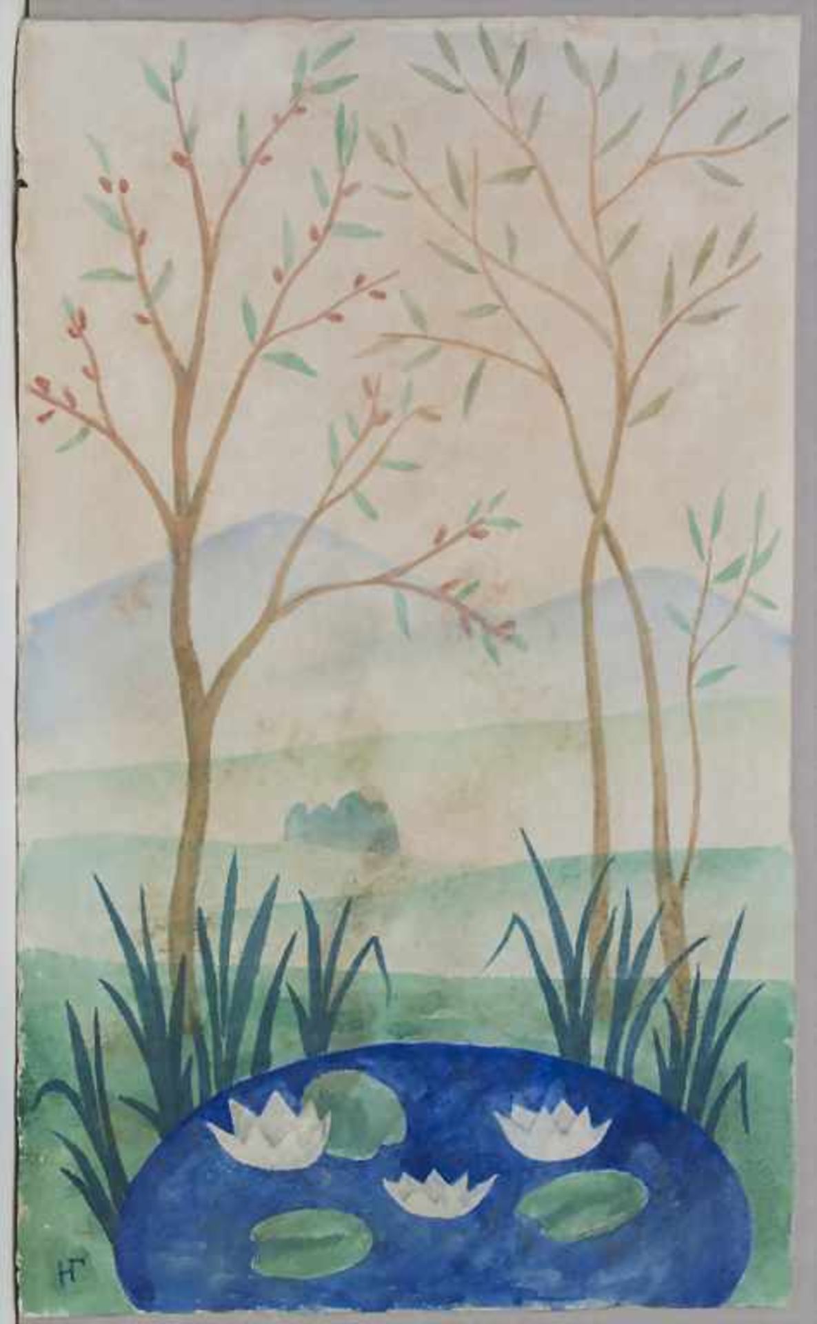 Nathalie Gontcharova (1881-1962), 'Paysage au petit étang'<