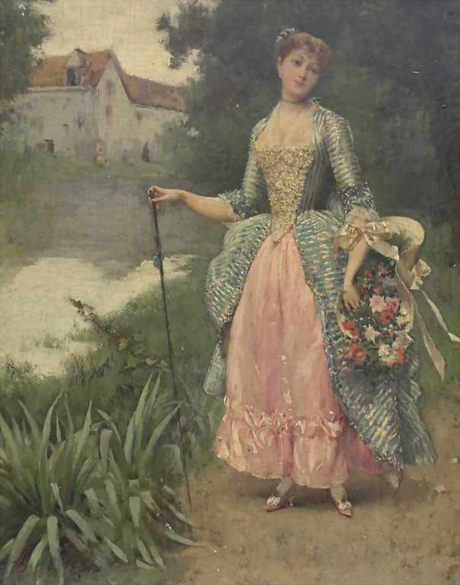 Oreste Cortazzo (1830/36-c.1912), 'Dame mit Blumenkorb' / 'A lady with flowers' - Image 2 of 5