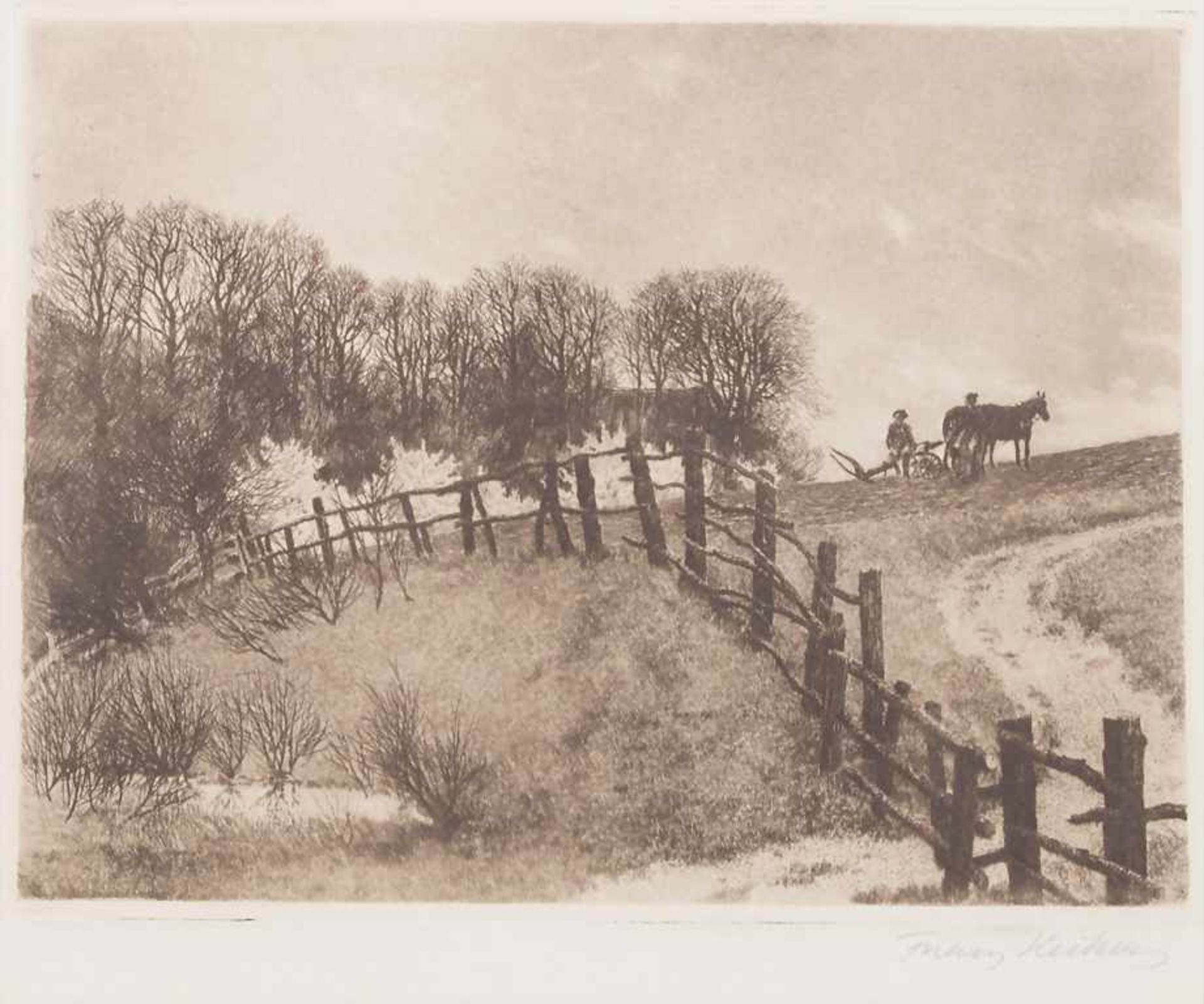 Franz Hecker (1870-1944), 'Landschaft mit Pferdepflug' / 'A landscape with horse plough'