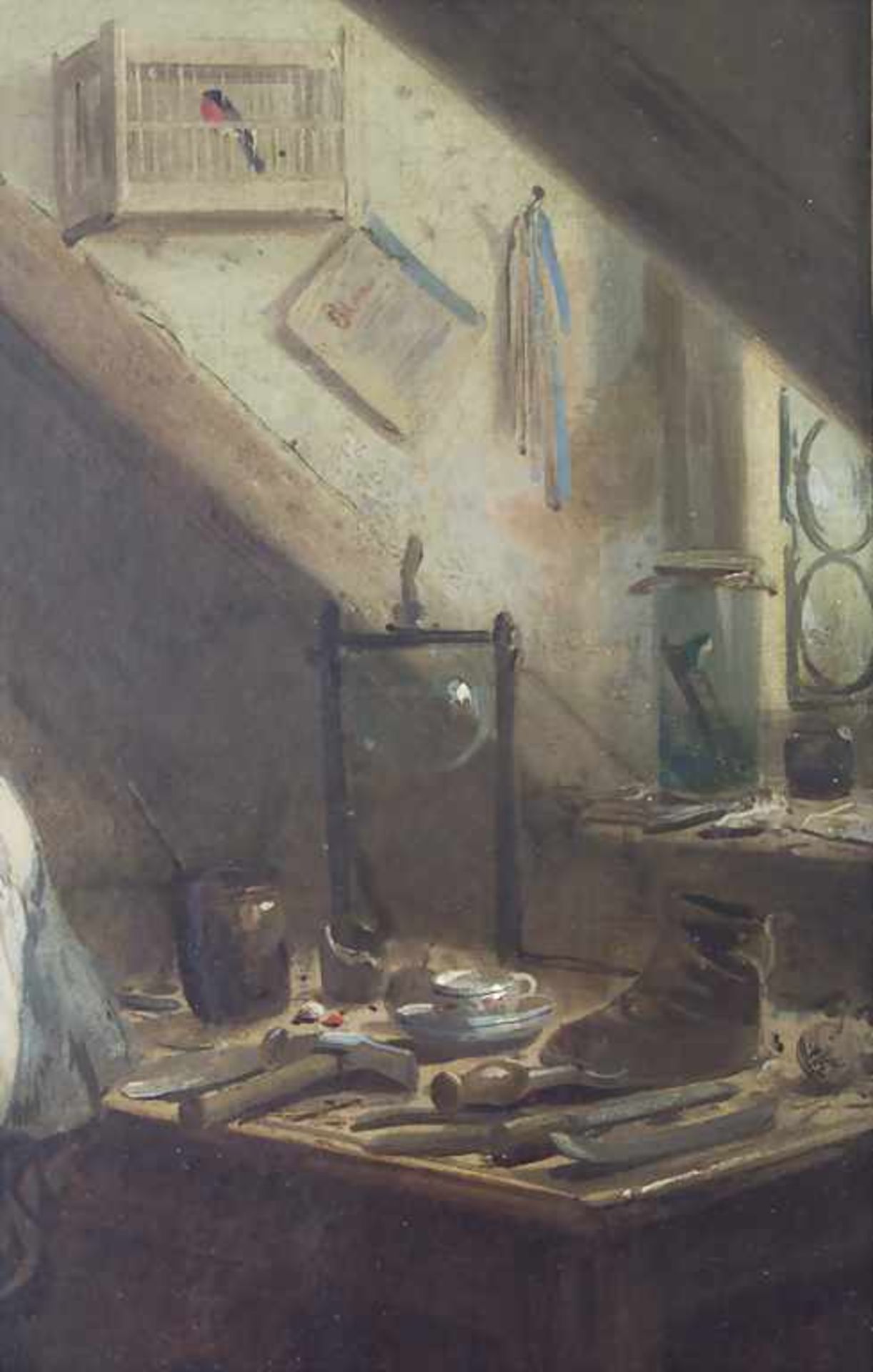 Meno Mühlig (1823-1873), 'In der Schusterwerkstatt' / 'In the cobbler's workshop'< - Image 4 of 7