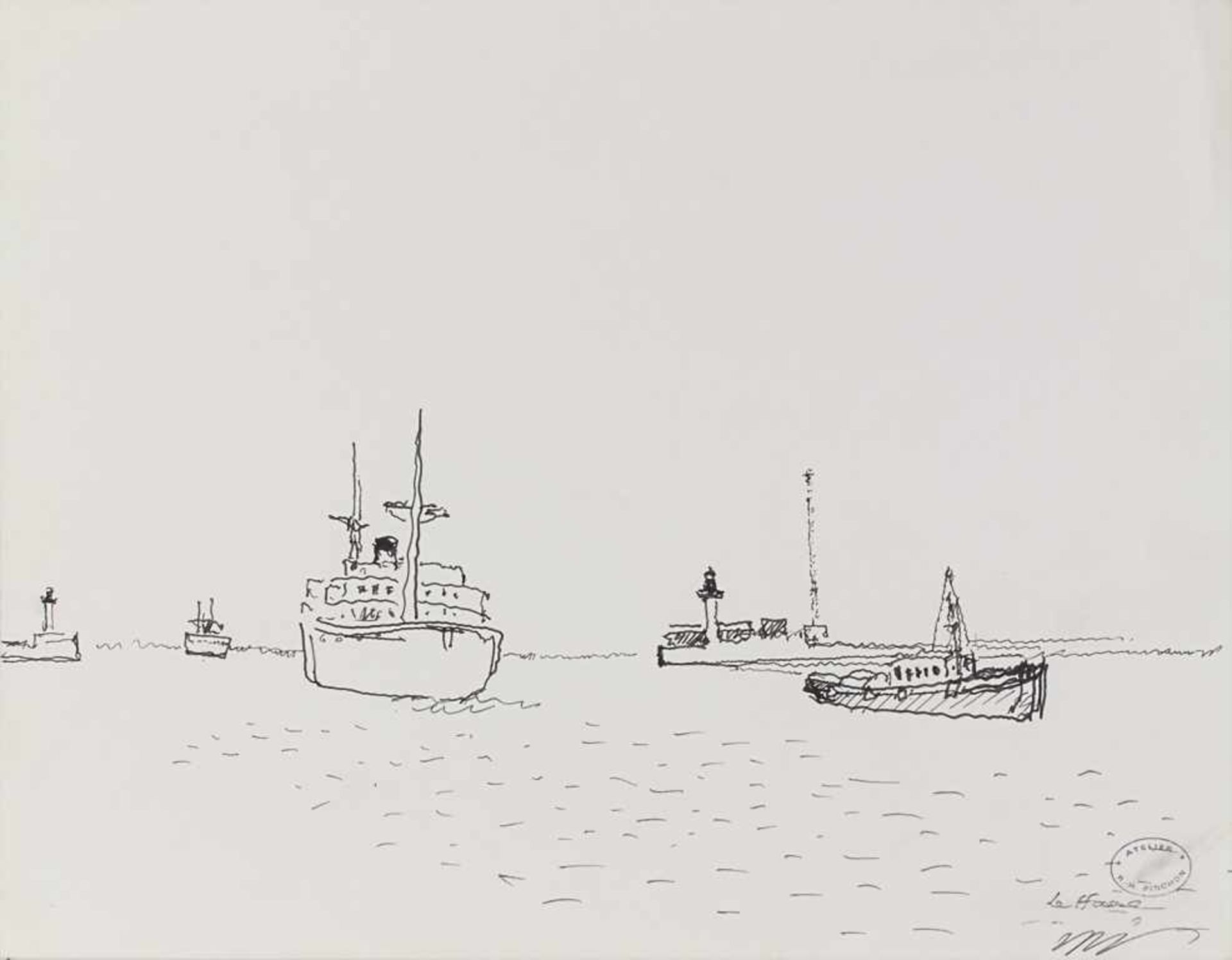 Robert Henri Pinchon (1889-?), 2 Zeichnungen 'Boote' und 'Hafenmole' / 2 drawings 'Boats' and ' - Bild 2 aus 6