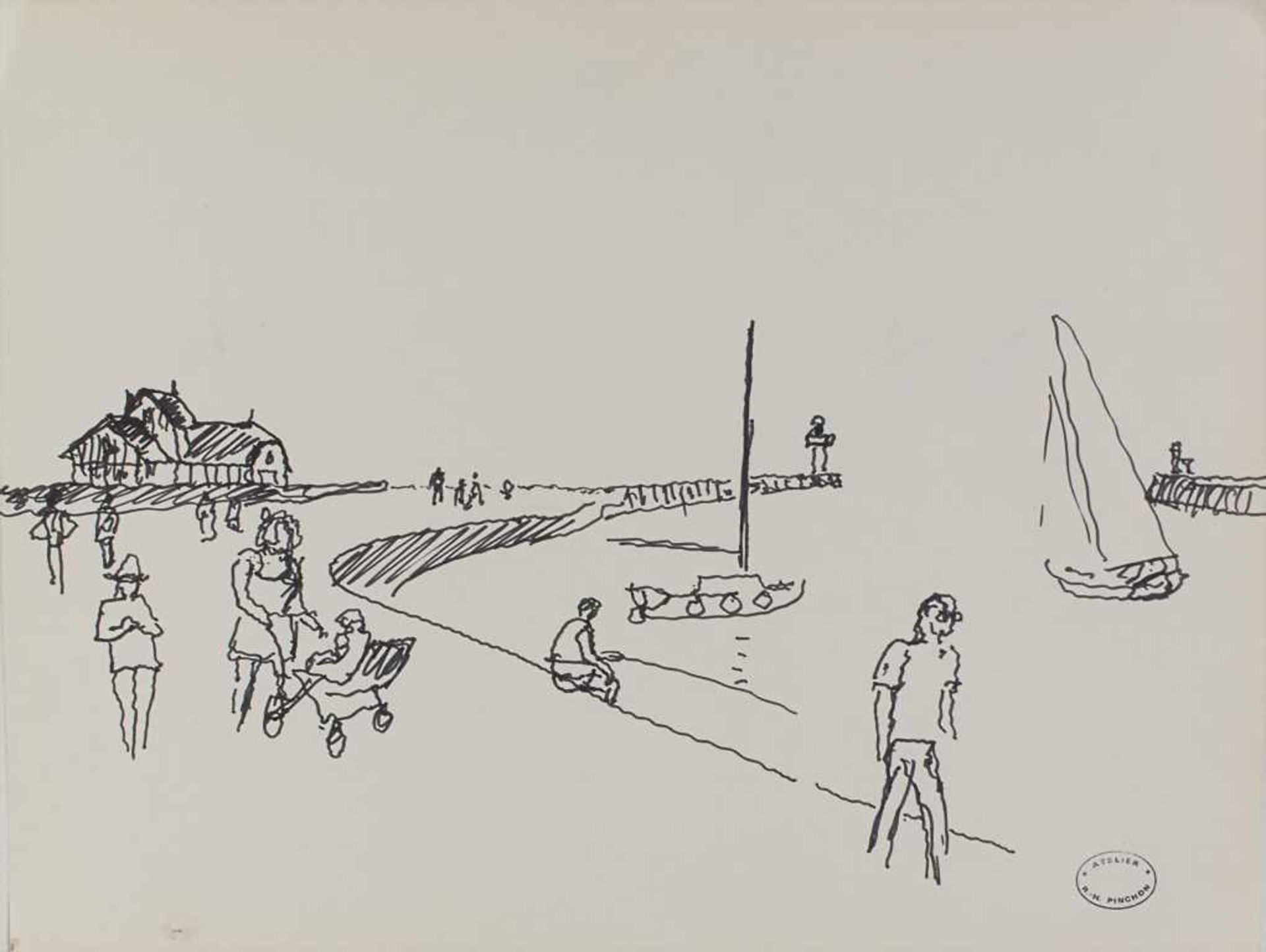 Robert Henri Pinchon (1889-?), 2 Zeichnungen 'Boote' und 'Hafenmole' / 2 drawings 'Boats' and ' - Bild 4 aus 6