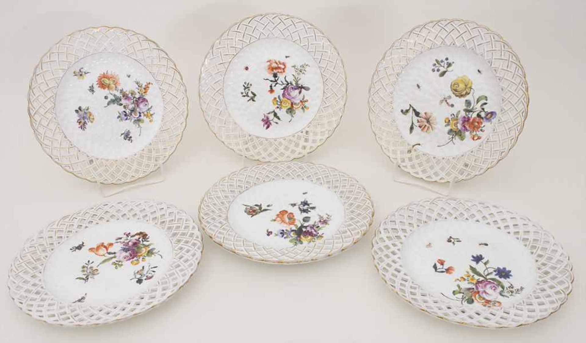 6 Korb-Teller / 6 plates, Meissen, um 1750