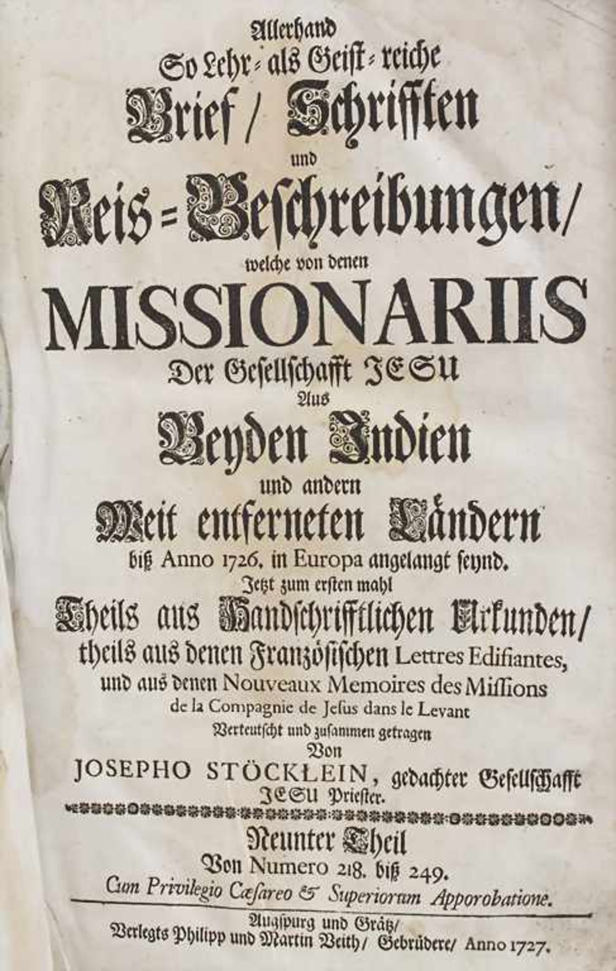 Josepho Stöcklein, 'Allerhand so Lehr-als geistreiche Brief/Schrifften und Reis-Beschreibungen', - Image 3 of 6