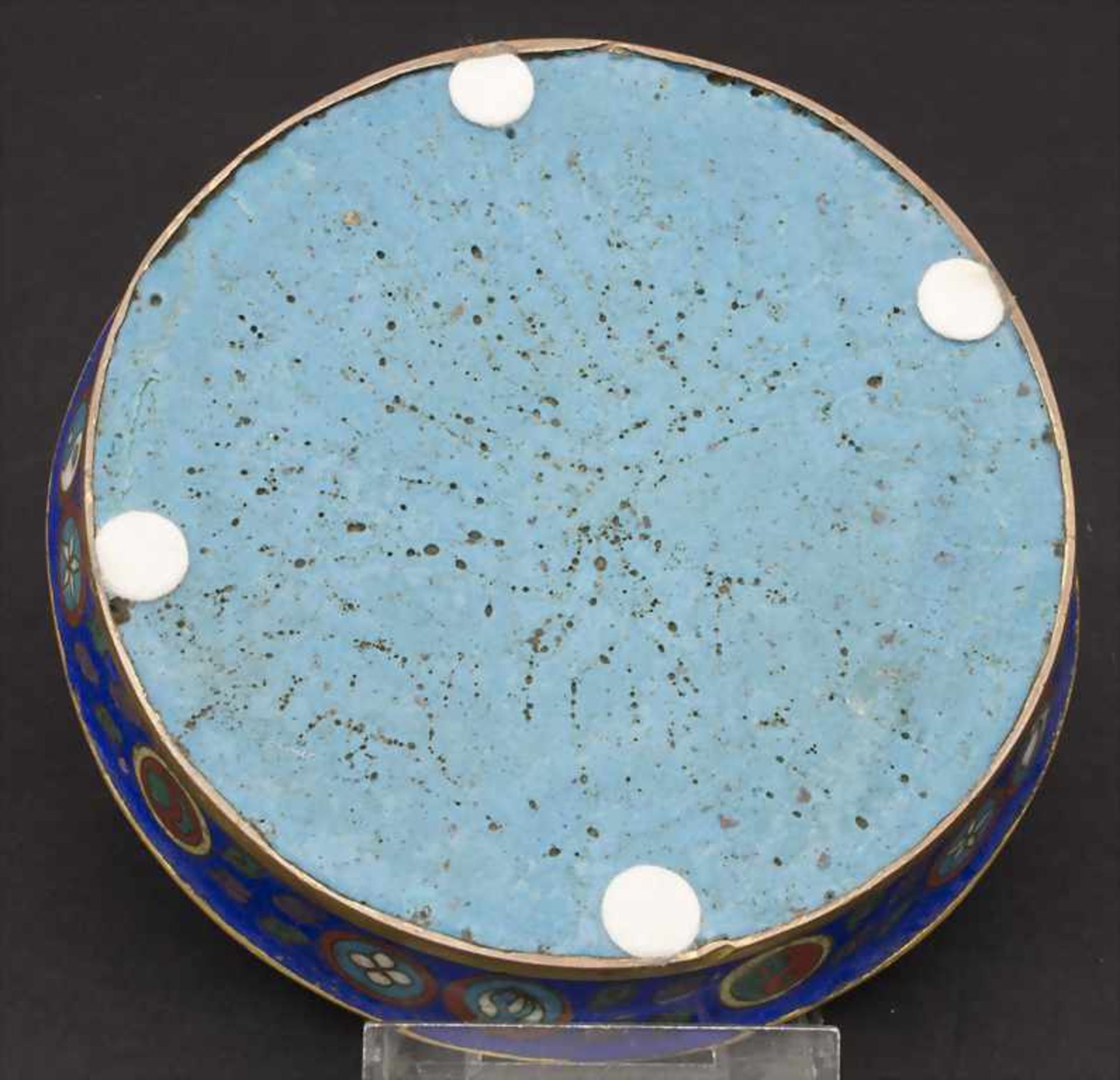 Cloisonné-Schale mit Fohund, Vögeln und Blütenstrauch / A cloisonné bowl with Fo dog, birds and - Image 3 of 6