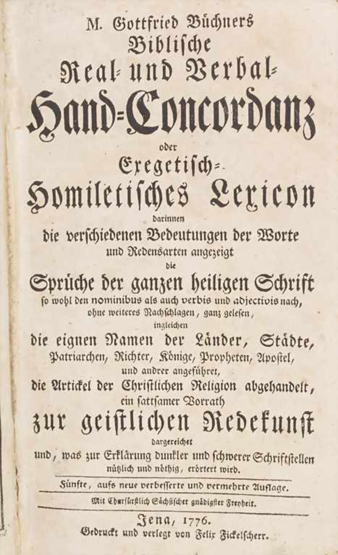 M. Gottfried Büchner: 'Biblische Real- und Verbal-Hand-Concordanz', Jena 1776<