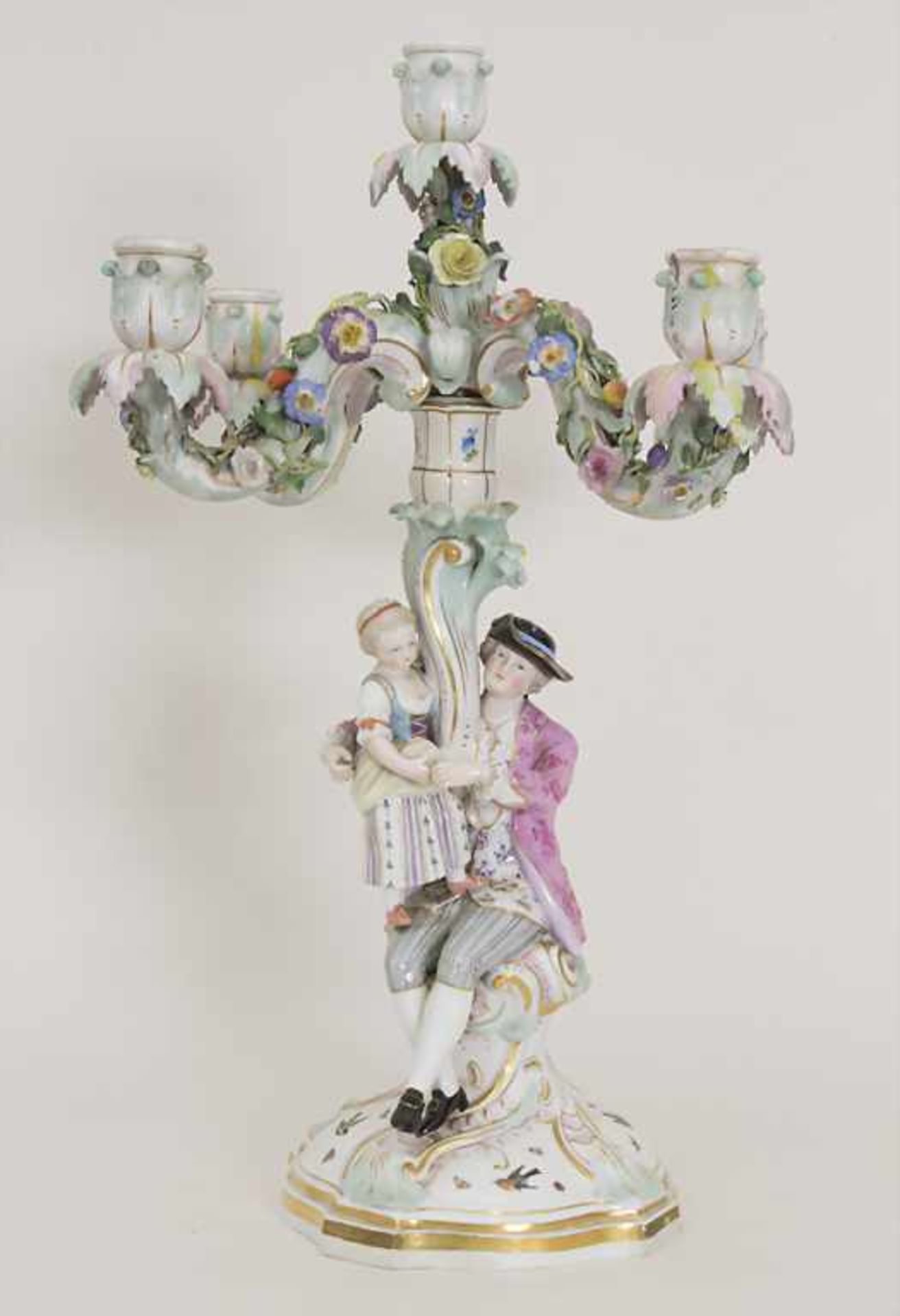 Kerzenleuchter mit galanten Szenen / A candlesticks with courting scenes, Meissen, 19. Jh. - Bild 4 aus 12