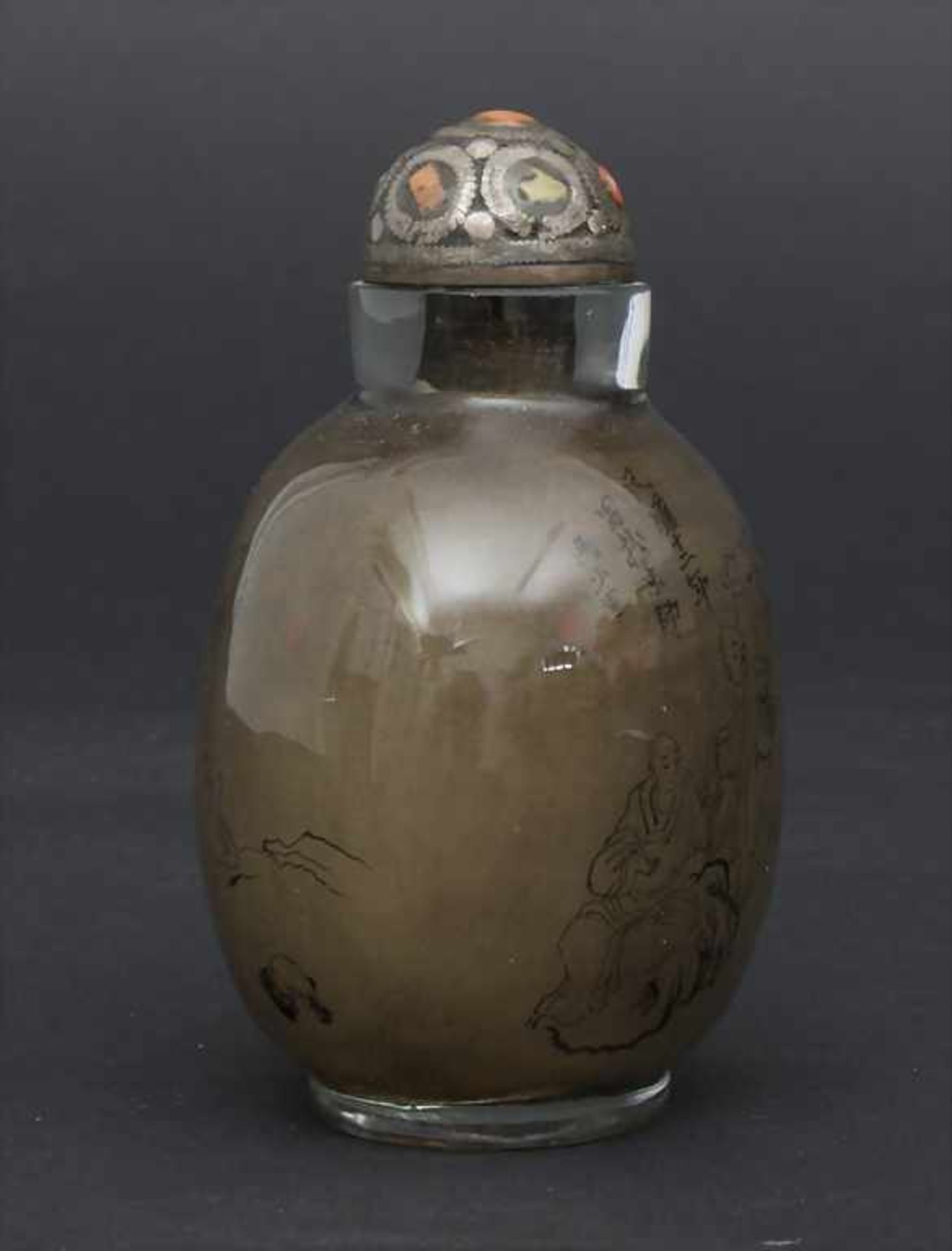 Snuffbottle mit Tuschemalerei 'Mönche' / A snuff bottle with ink drawings 'monks', China, um - Image 4 of 10