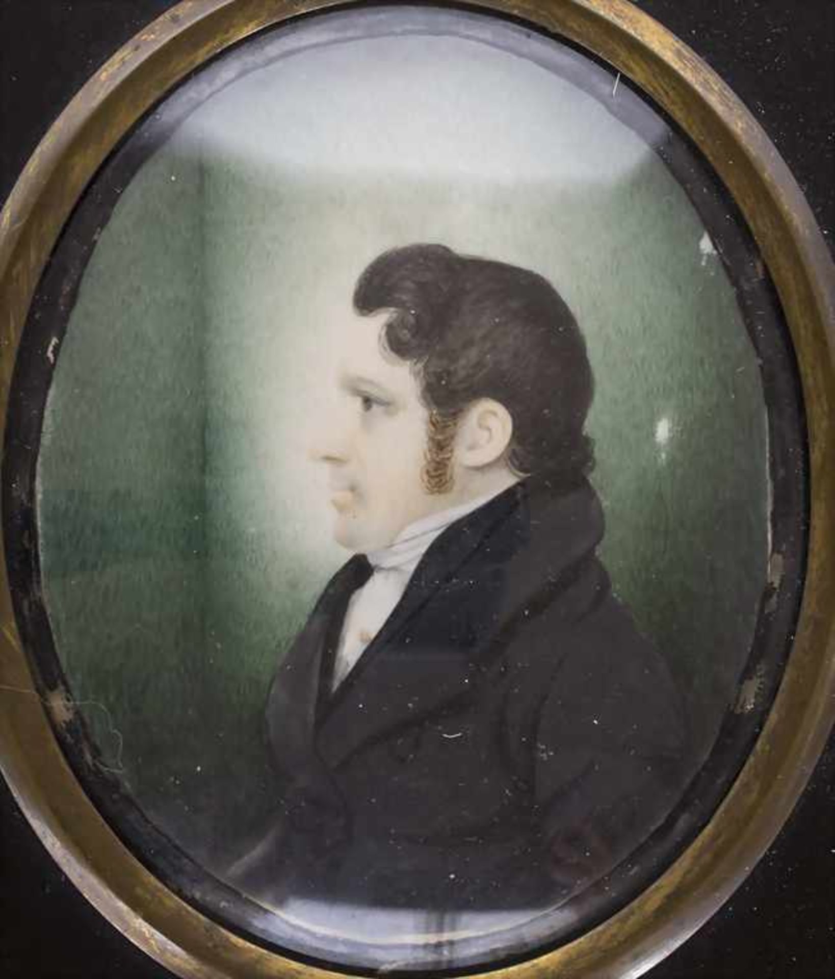 Biedermeier Miniatur-Portrait eines Herrn / A miniature portrait of a gentleman, wohl deutsch, - Bild 2 aus 3