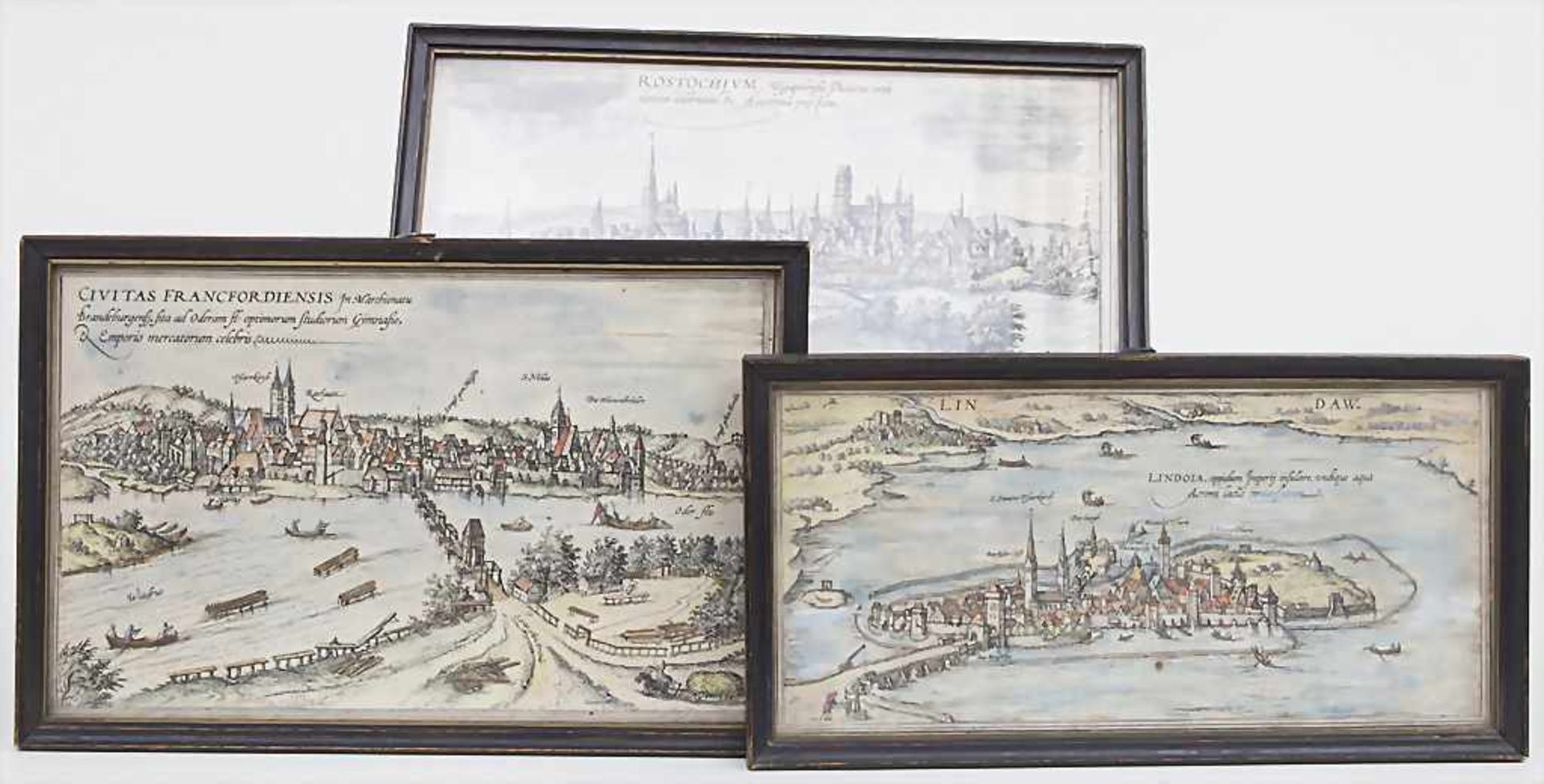 Satz 3 historische Stadtansichten 'Lindau', 'Frankfurt', 'Rostock' / a set of 3 historical city