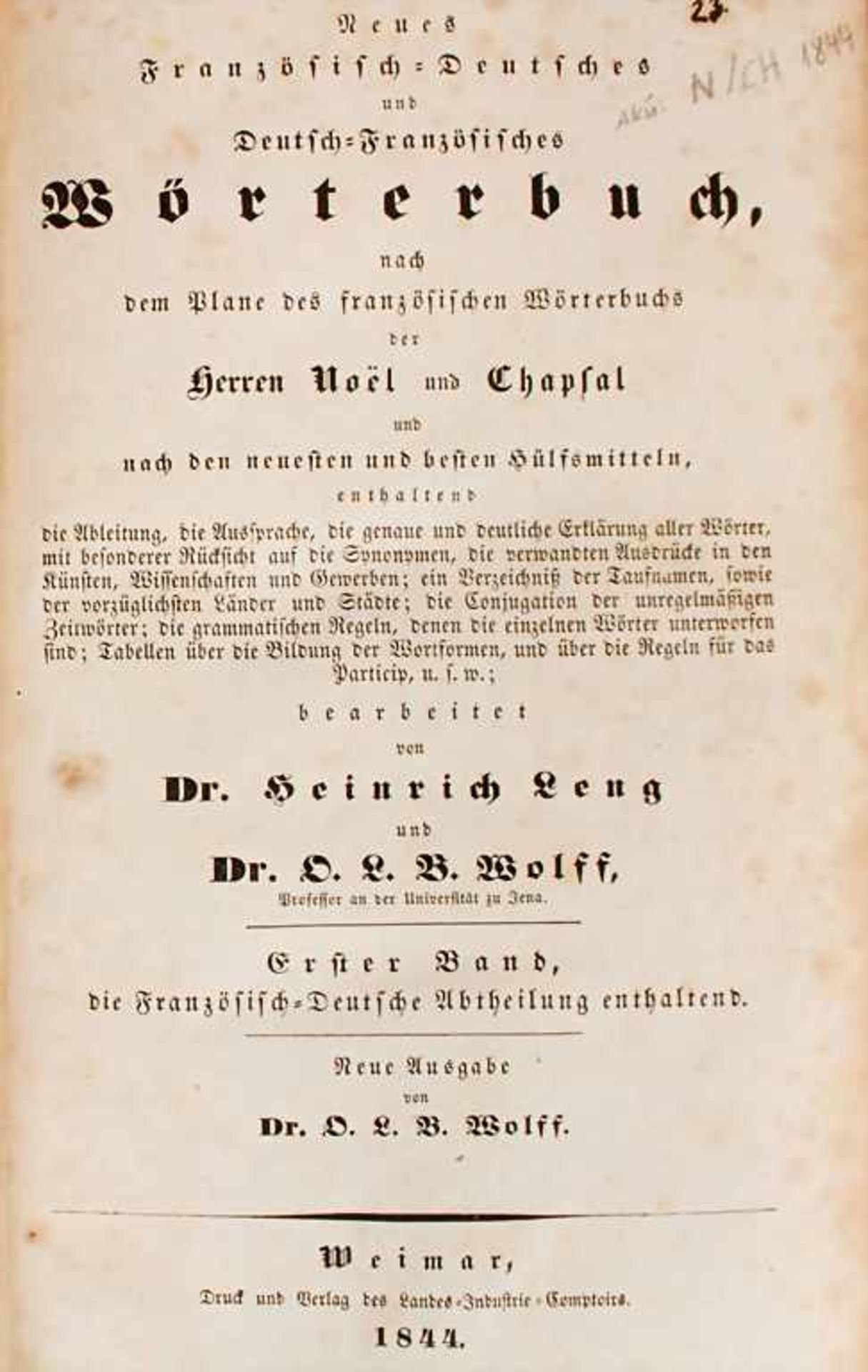 Leng/Wolff, 2 Bände 'Nouveau Dictionnaire Français-Allemand' und 'Allemand-Français', 1844 - Bild 3 aus 3