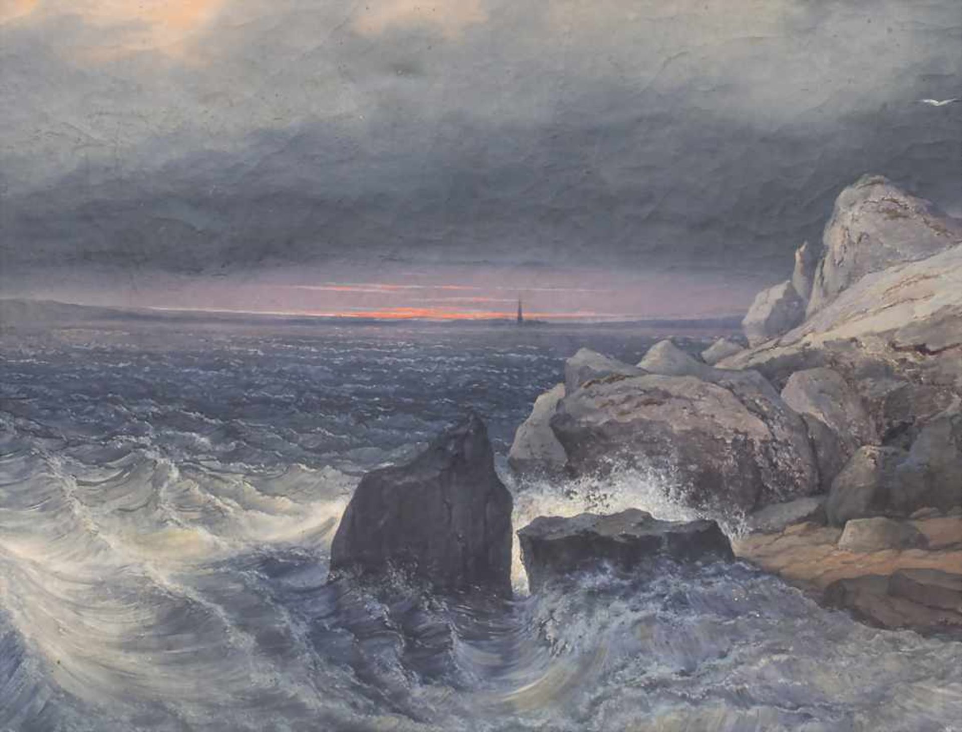Eduard Wirostek (tätig um 1845-1850), 'Küstenlandschaft im Abendlicht' / 'A coastal landscape at - Image 3 of 8