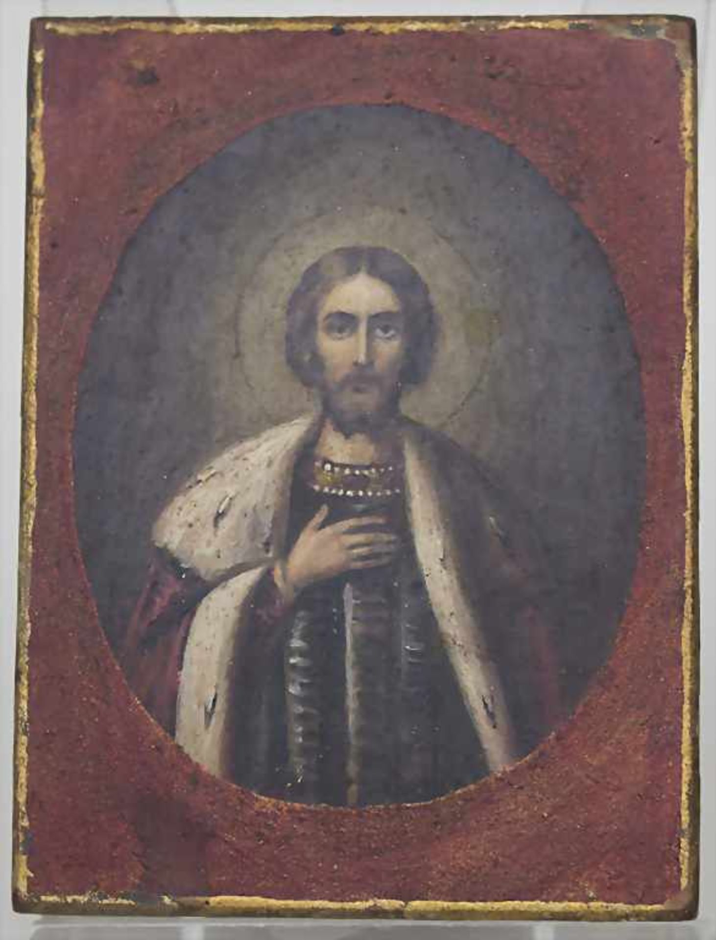 Miniatur Portrait eines Heiligen im Hermelin-Mantel (wohl Petrus) / A miniature portrait of a