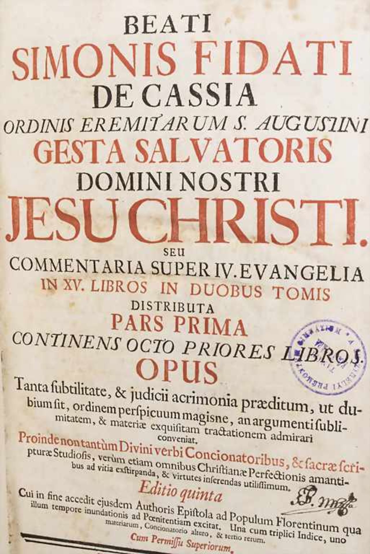Beati Simonis Fidati de Cassia ... Jesu Christi, Ratisbon, 1733