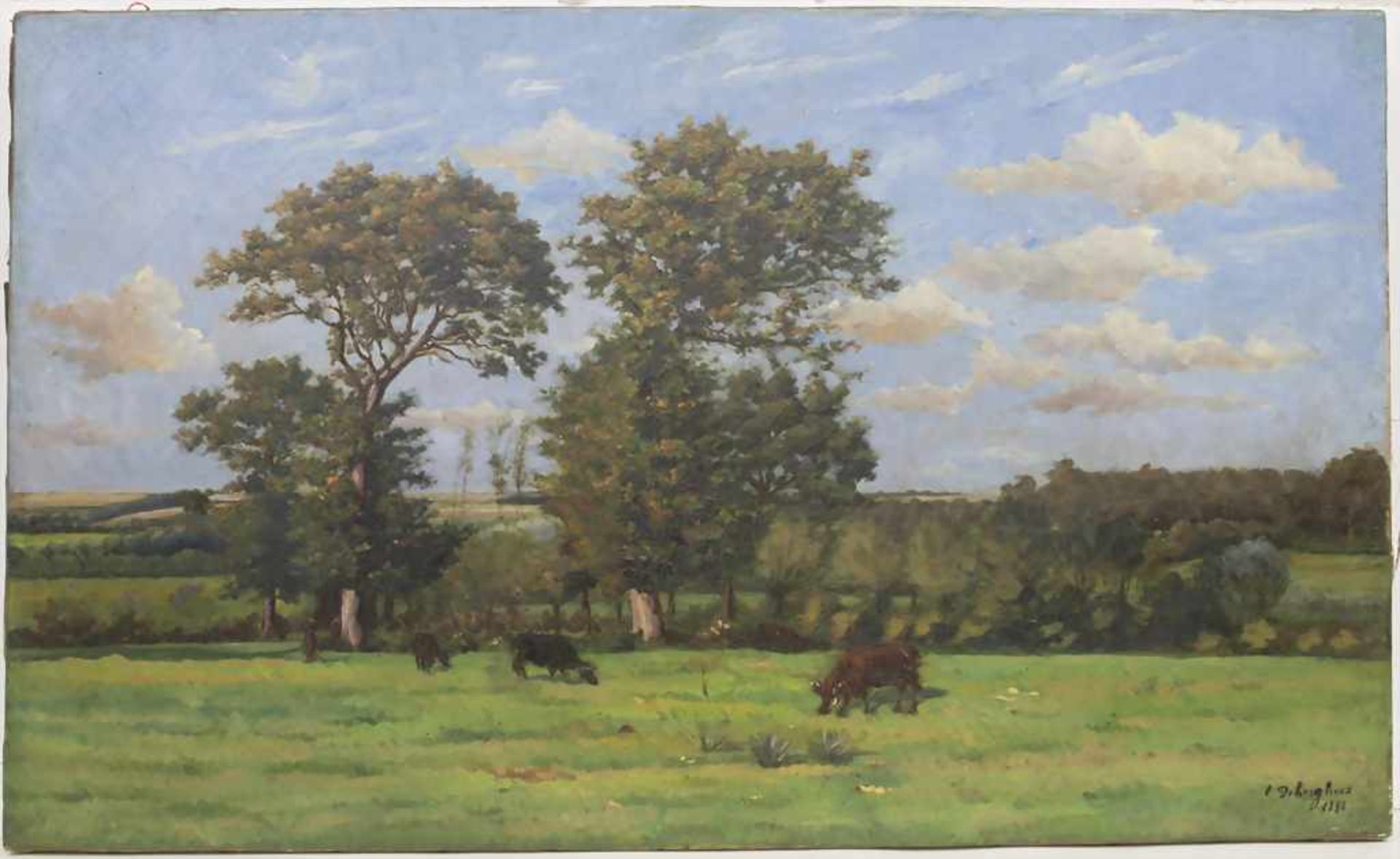 Léon Dehesghues (1852-1910), 'Landschaft mit weidendem Vieh' / 'A landscape with grazing cattle'