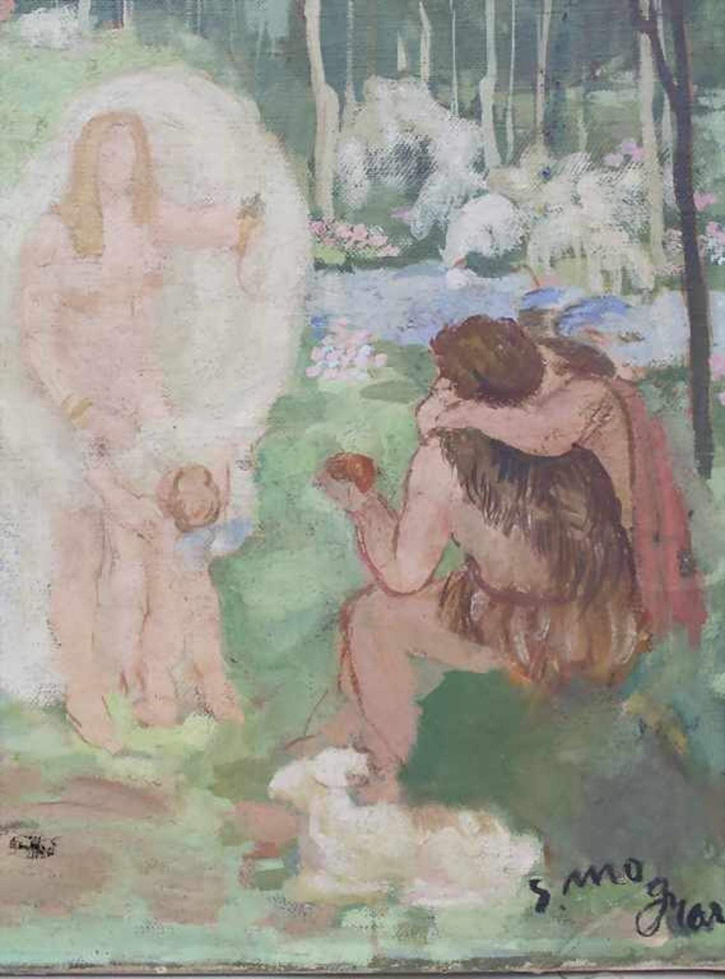 Künstler des 19./20. Jh., 'Drei Nymphen Hirten und Schafherde' / 'Three nymphs with shepherds and - Bild 3 aus 9