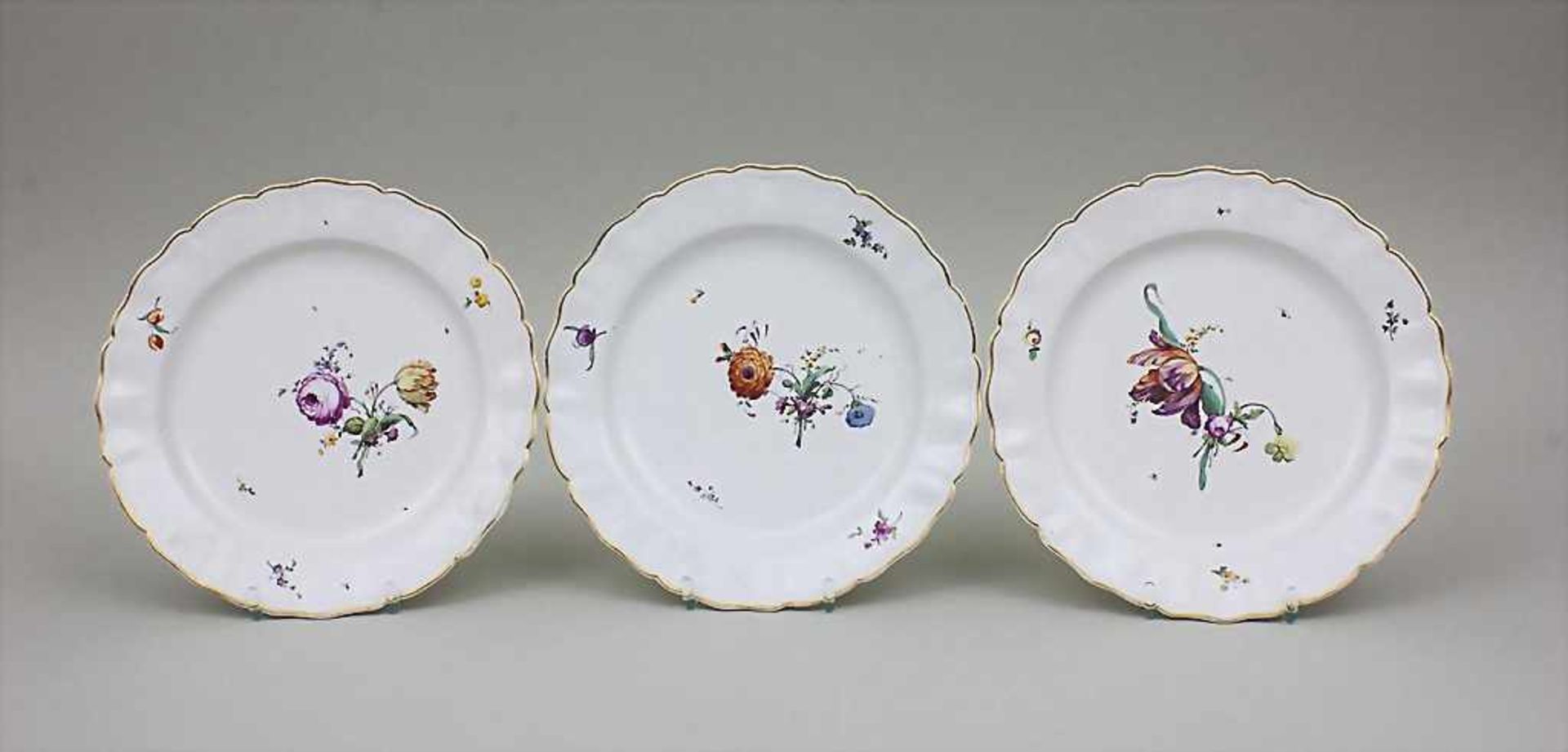 6 Teller mit Blumendekor / A Set Of 6 Dinner Plates With Flowers, Churfürstl. Mainzische Manufaktur, - Bild 3 aus 4