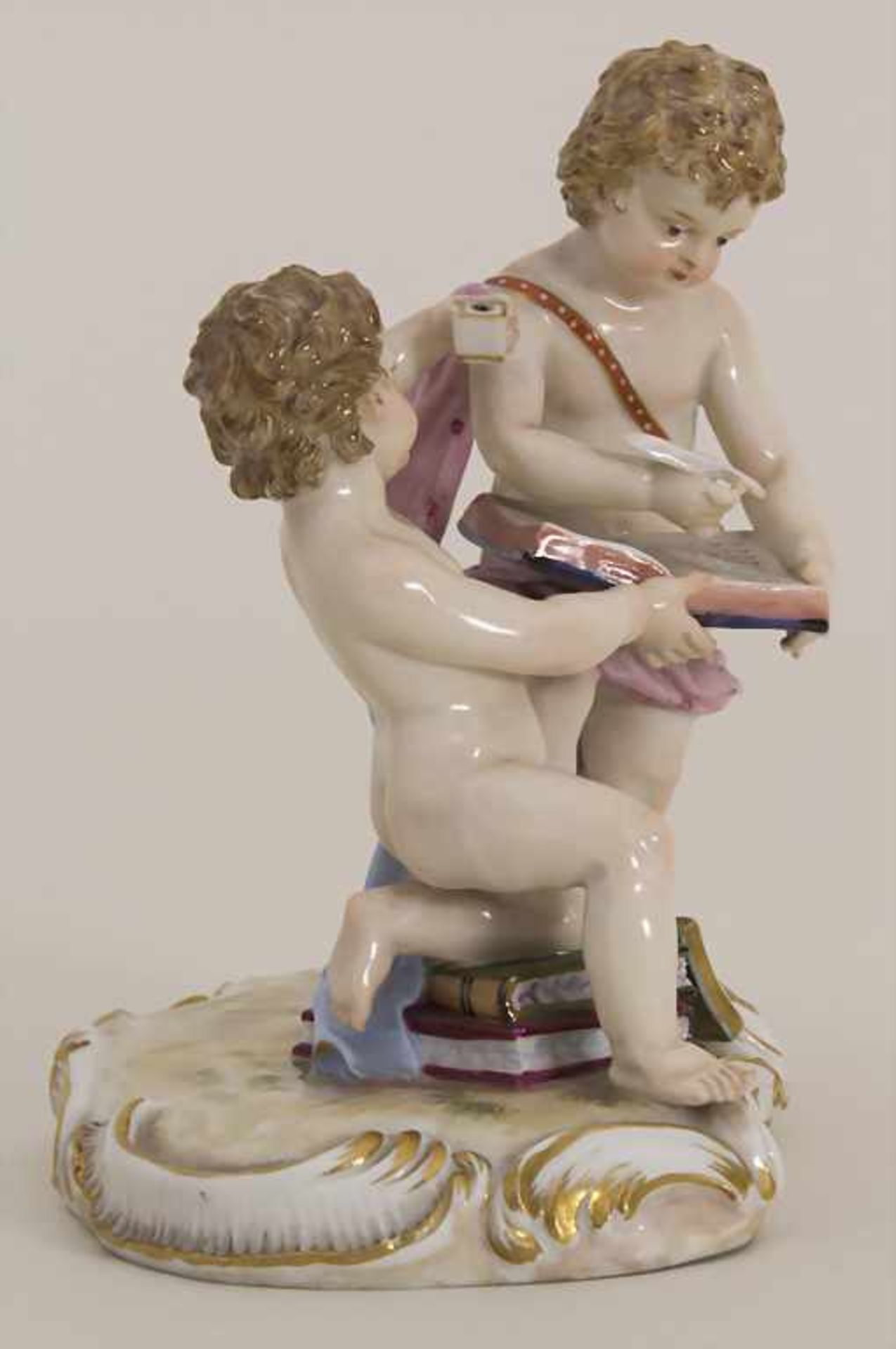 Zwei Kinder beim Schreiben eines Buches / A figural group of 2 cherubs writing in a book, Michel - Bild 3 aus 7