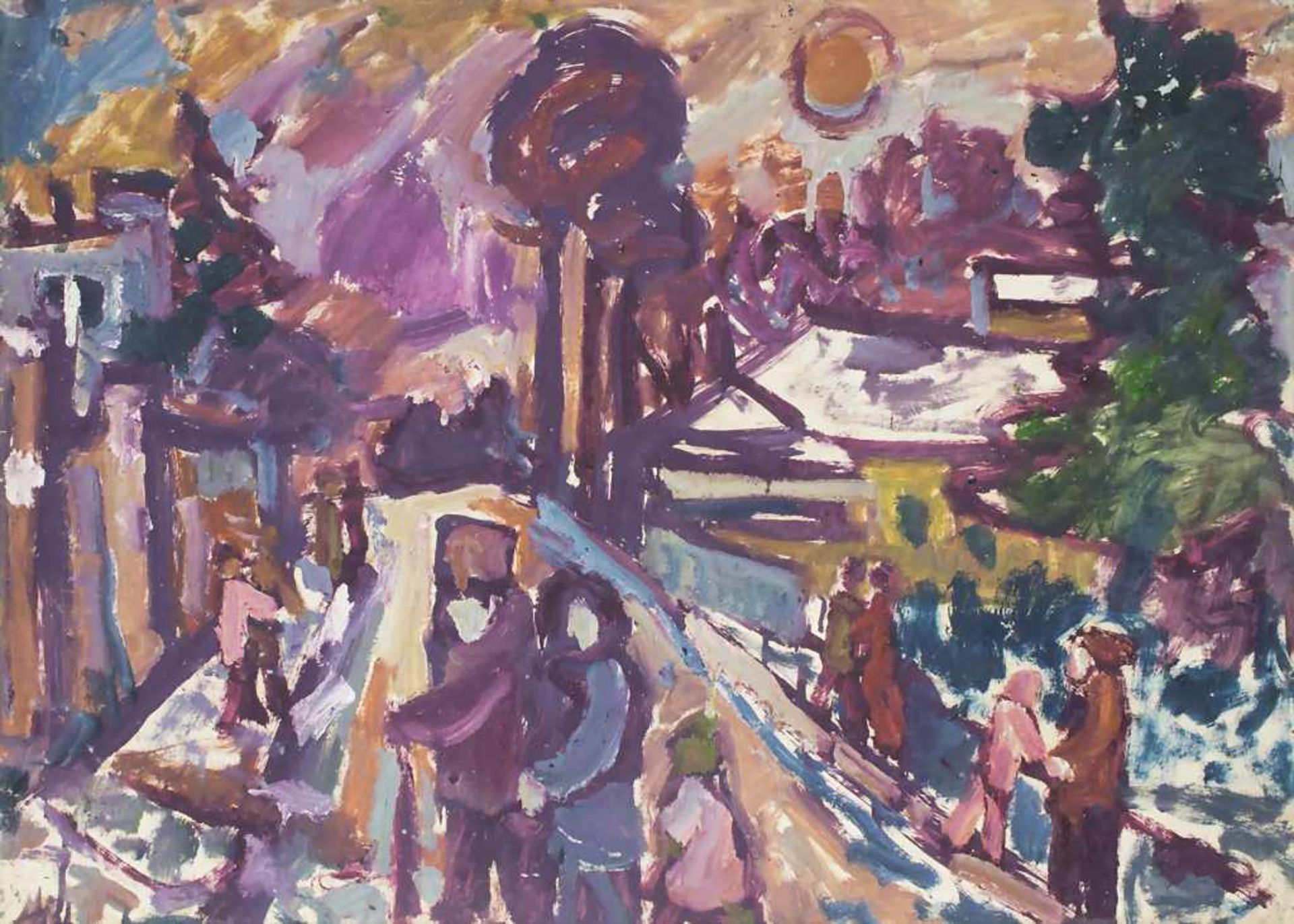 Miklos Németh (1934-2012), 'Straßenszene mit Spaziergängern' / 'A street scenery with walkers'