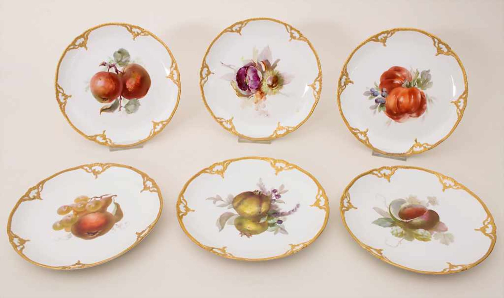 6 Teller mit Früchtemalerei / A set of 6 plates with fruits, KPM, Berlin, um 1900