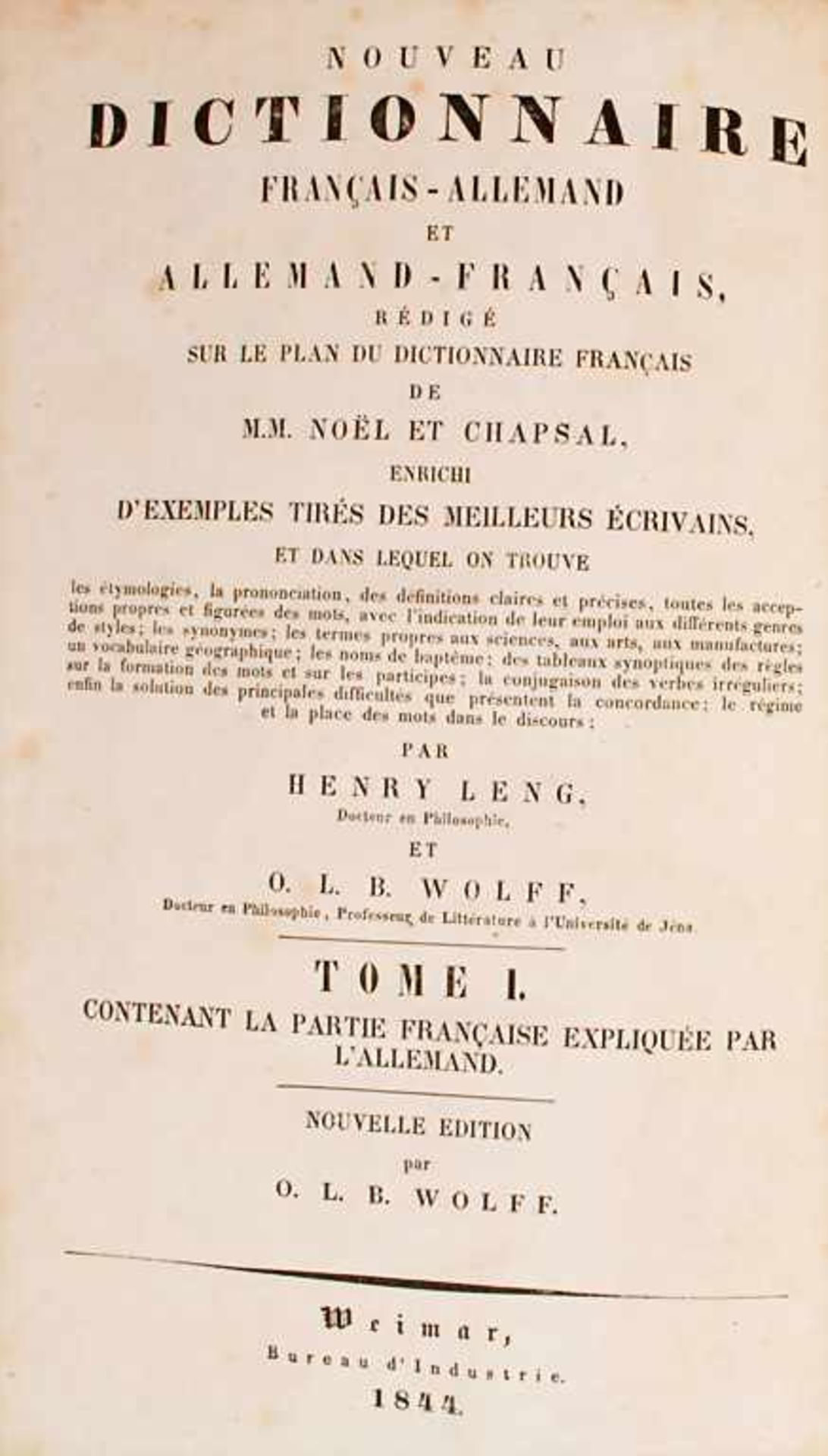 Leng/Wolff, 2 Bände 'Nouveau Dictionnaire Français-Allemand' und 'Allemand-Français', 1844 - Bild 2 aus 3