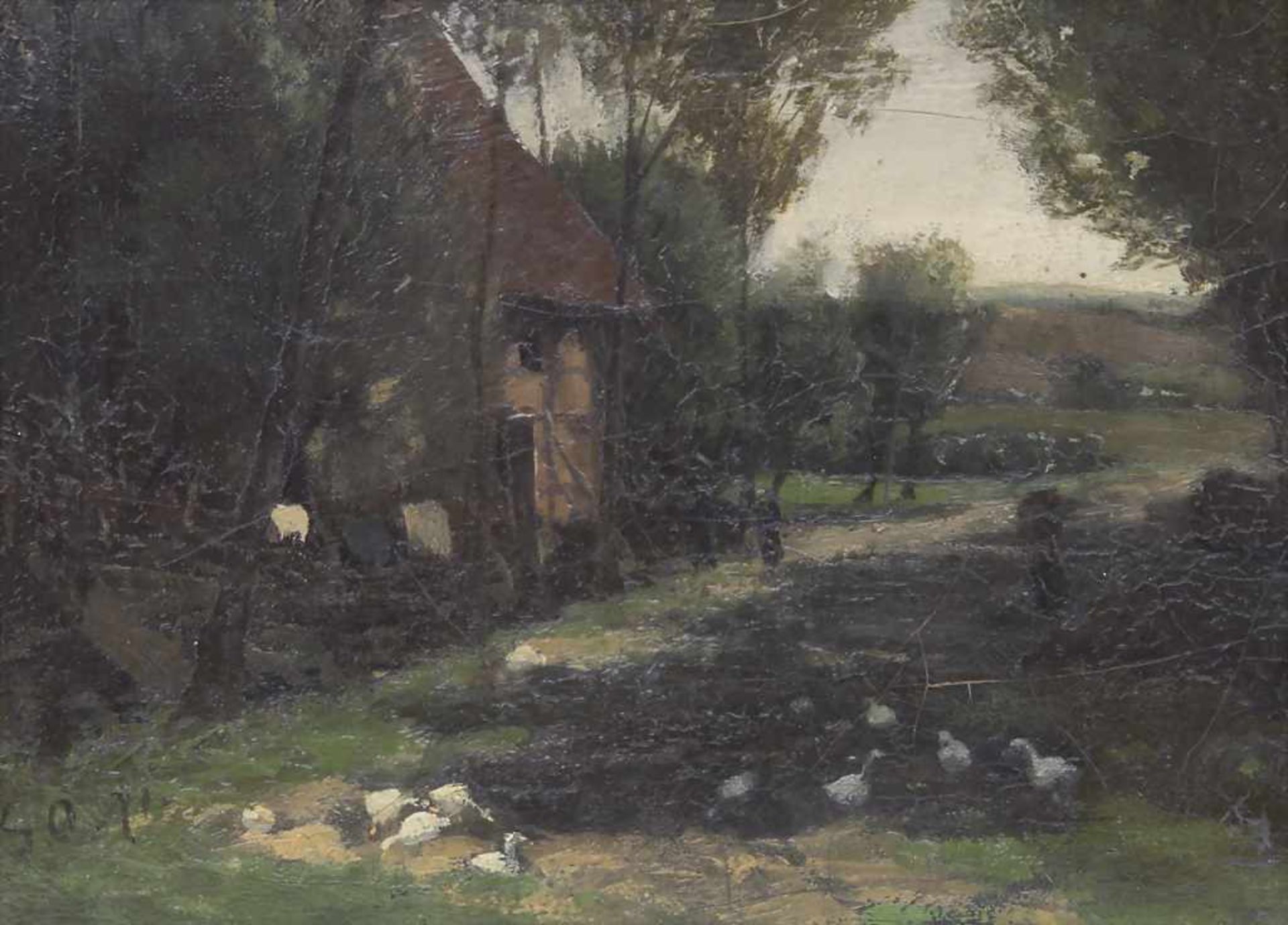 Georg Oeder (1846-1931), 'Bauernhaus am Waldweg' / 'A farm house by the forest path' - Image 3 of 6