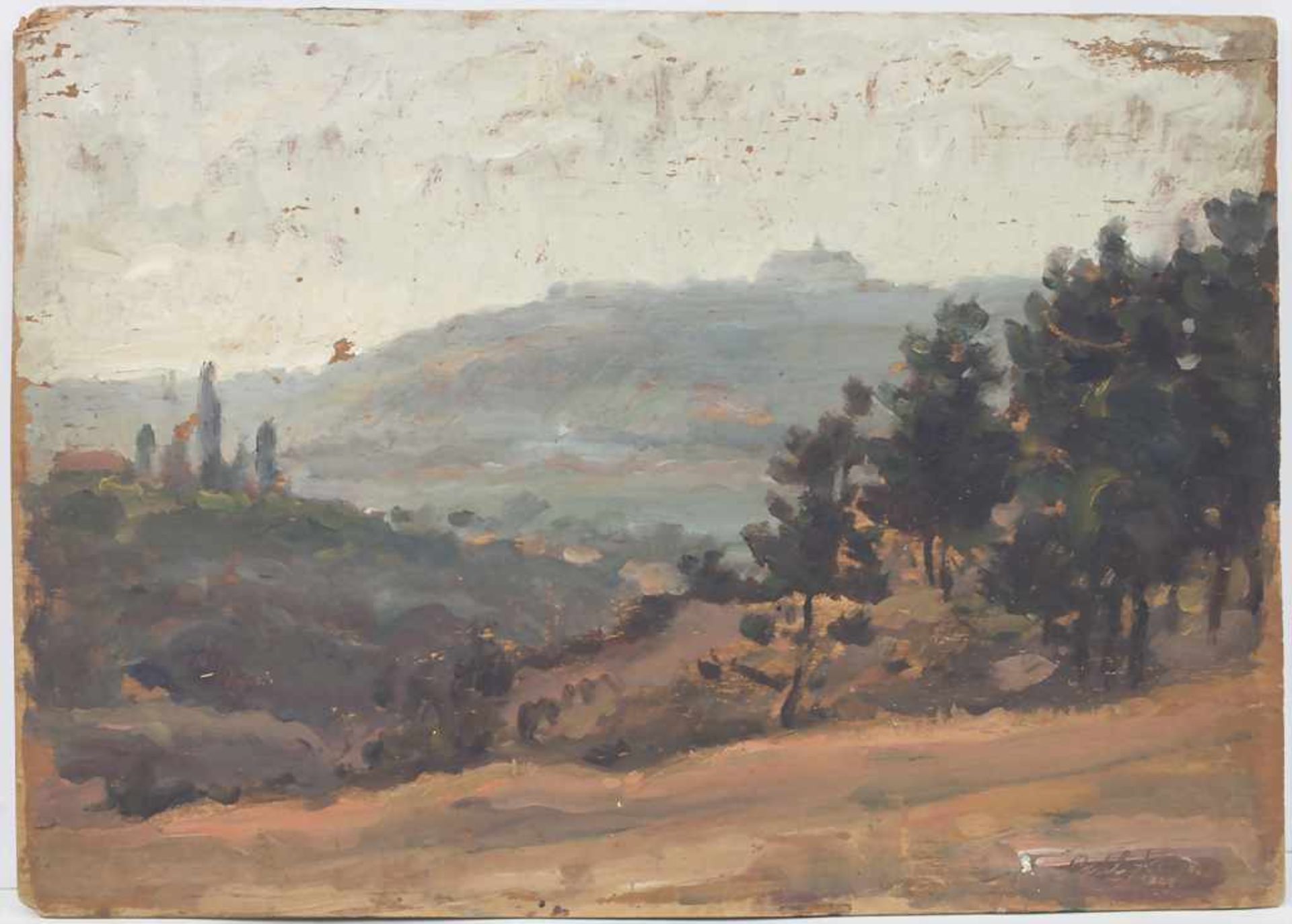 Künstler des 20. Jh., 'Landschaft mit Blick auf eine Burg' / 'A landscape with the view of a