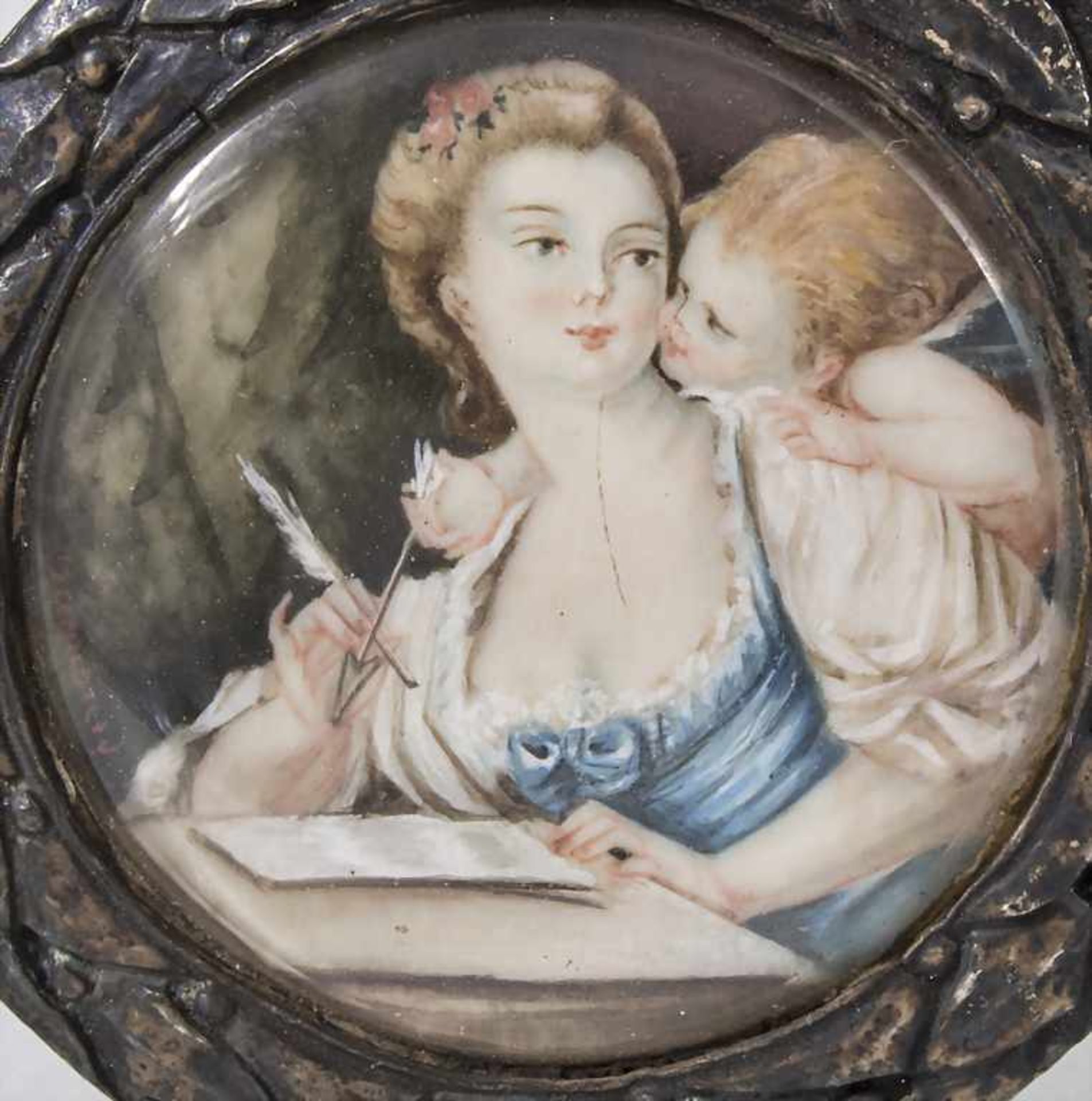 Miniatur 'Junge Dame mit Amorette' / A miniature 'a young lady with a cherub', Frankreich, Anfang - Bild 2 aus 3