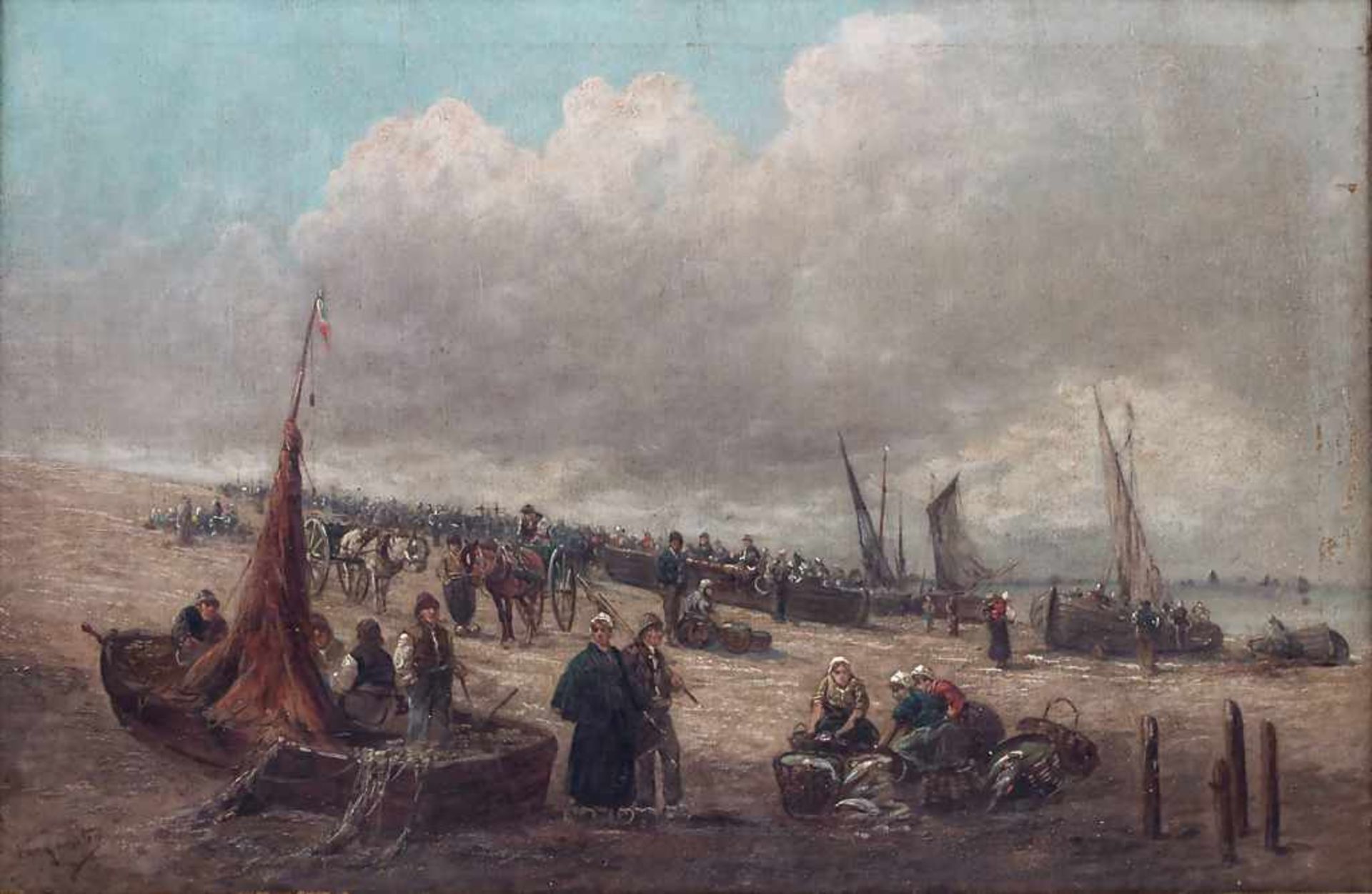 Van Kempten (19./20 Jh.), 'Fischmarkt am Strand' / 'Fish market by the beach'