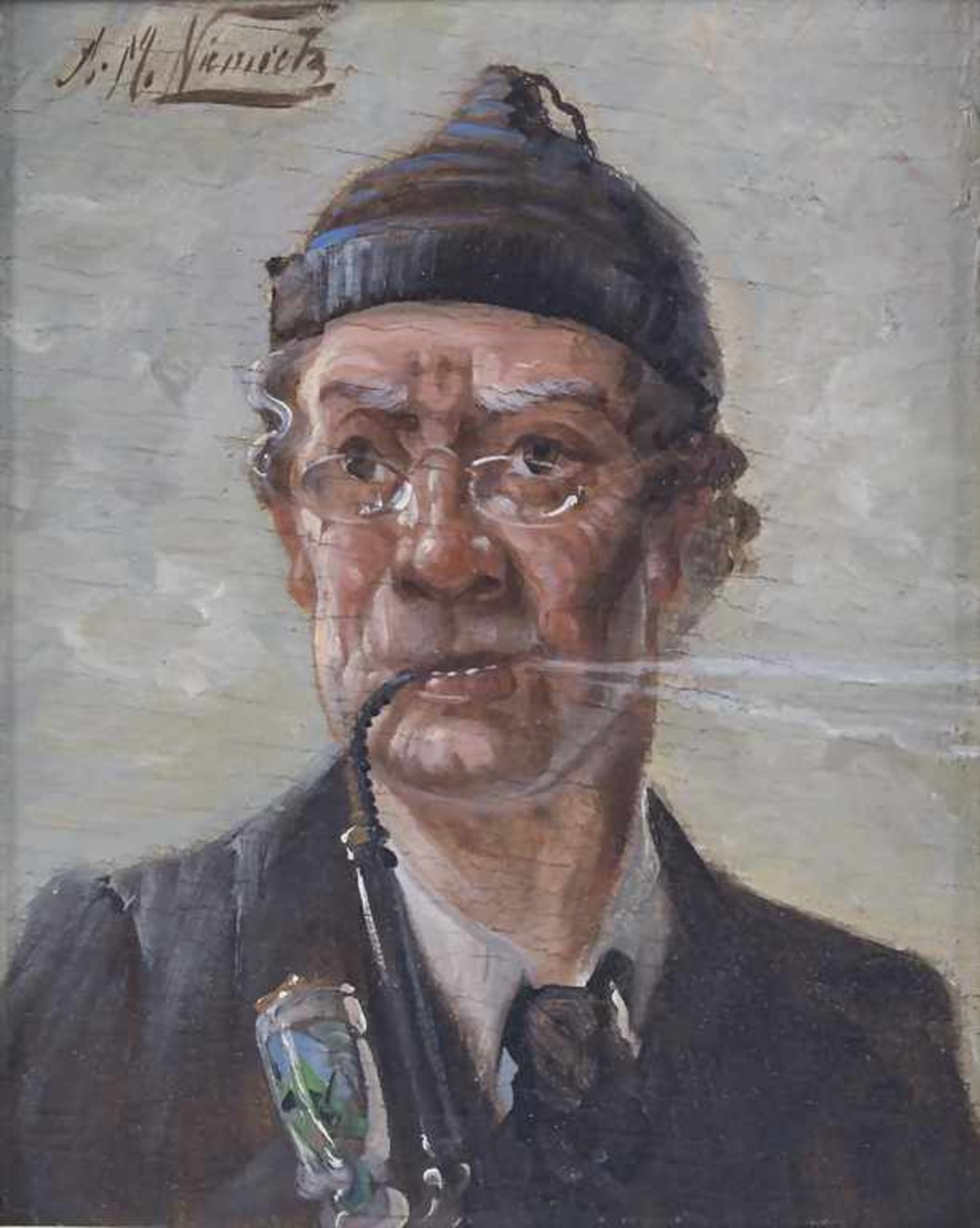 Alfons Maria Niemitz (20. Jh.), 'Mann mit Pfeife / 'A man with a pipe' - Bild 2 aus 6