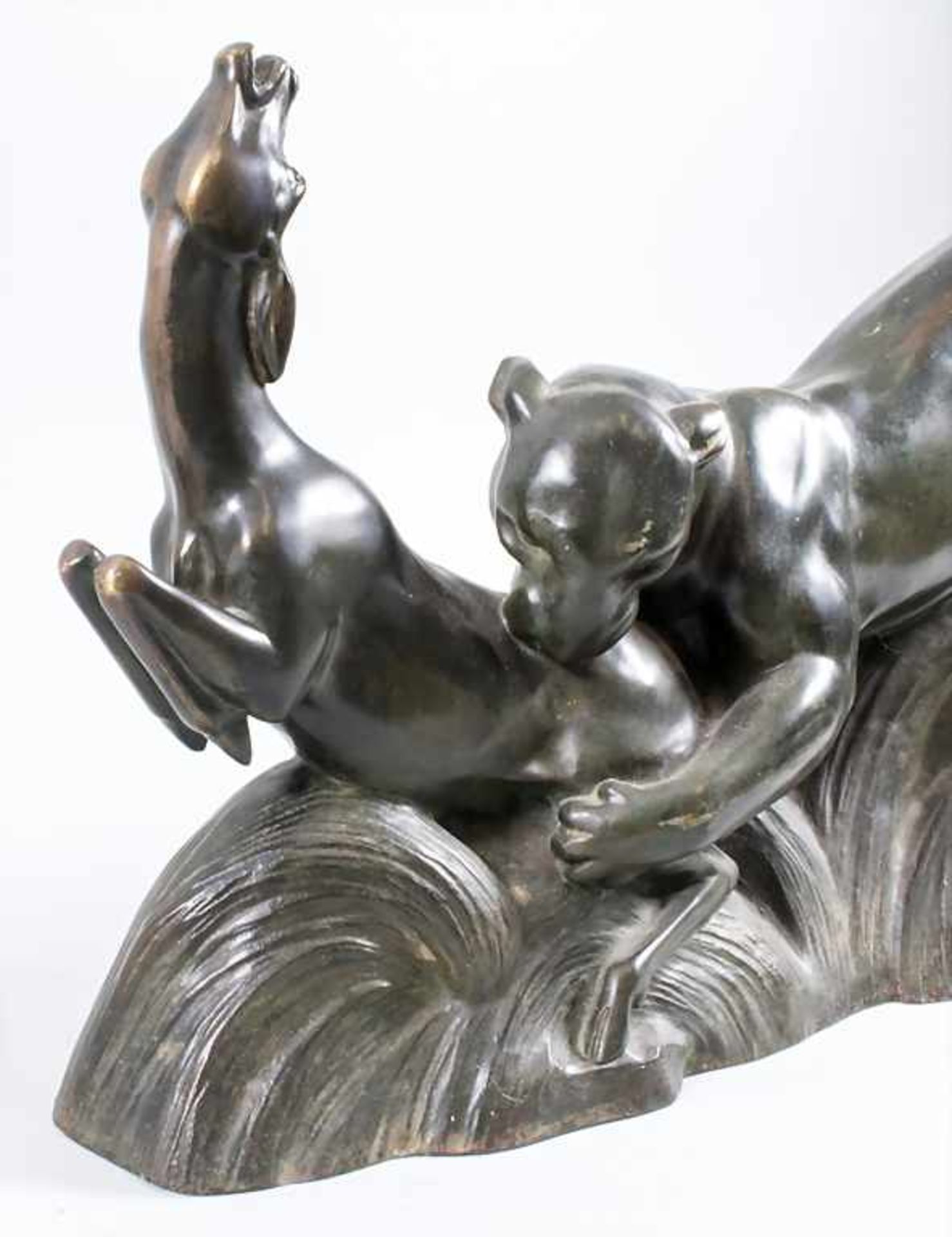 Art Deco-Figurengruppe,'Panther reißt Antilope' / 'A panther with an antelope', Alexander Ouline, um - Bild 3 aus 8