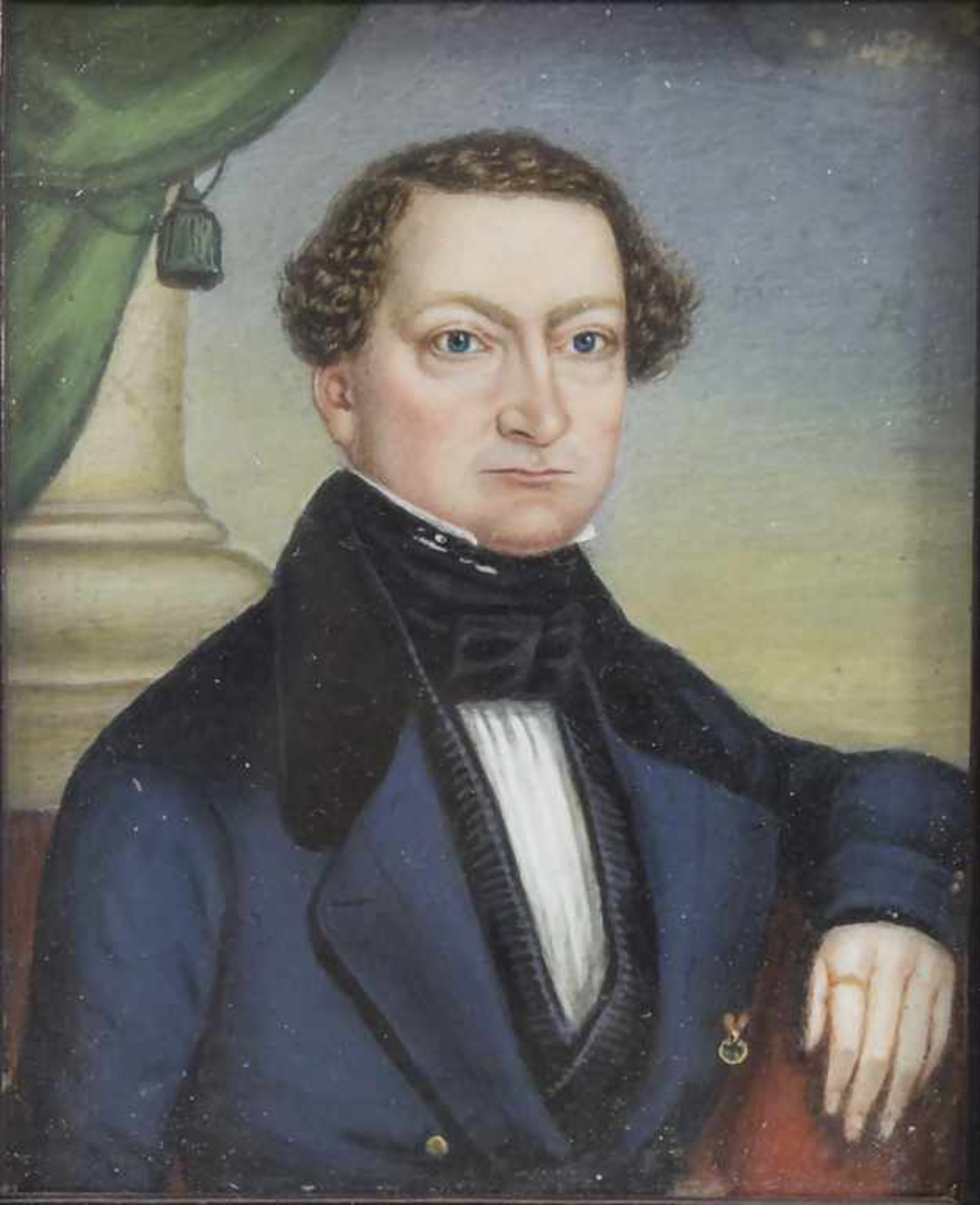 Rechteckiges Biedermeier Miniatur-Porträt eines Herrn / A miniature portrait of a gentleman, - Bild 2 aus 3