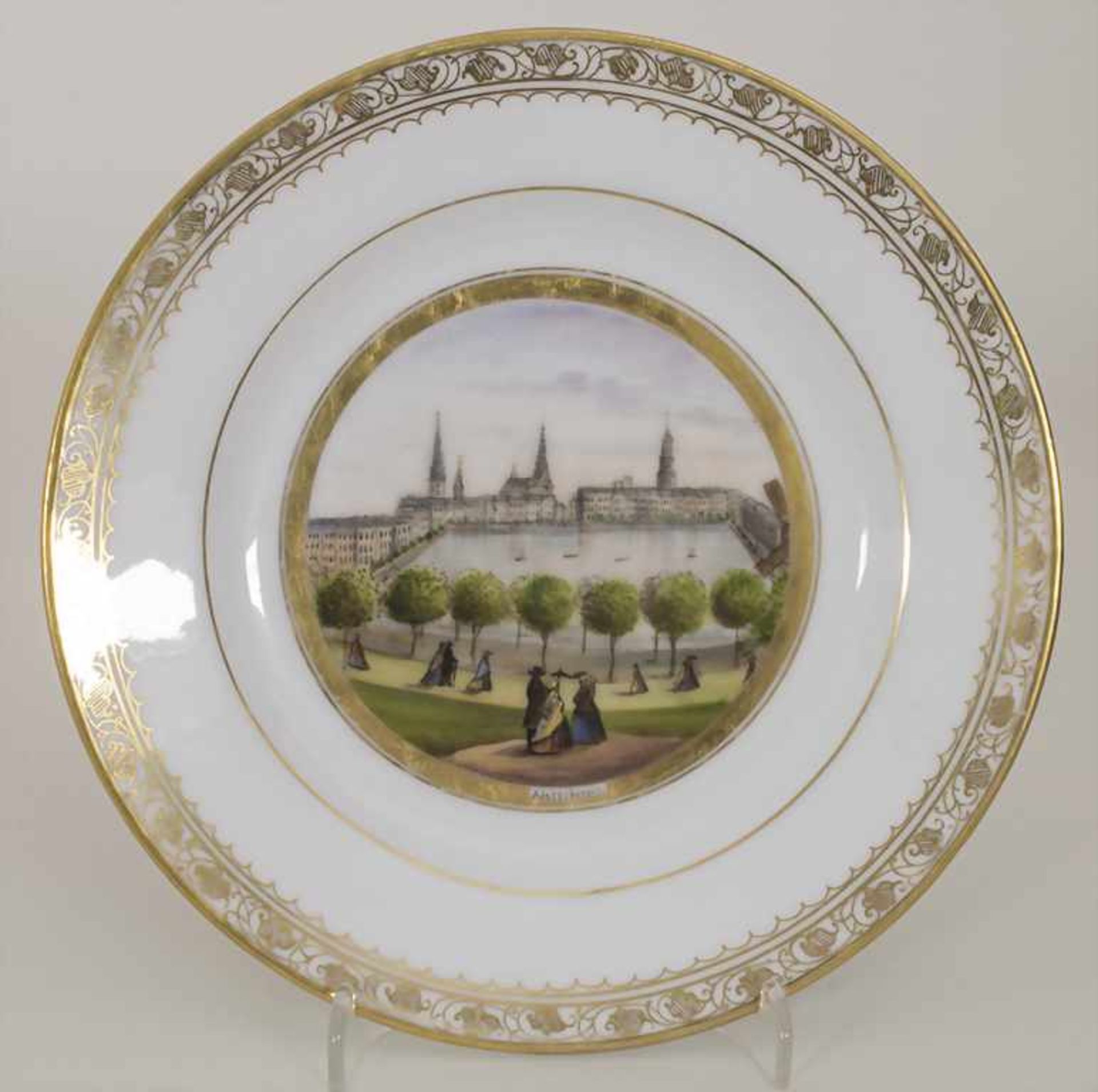 4 Teller mit Ansichten von Hamburg / 4 decorative plates with views of Hamburg, deutsch, 1. Hälfte - Bild 8 aus 13