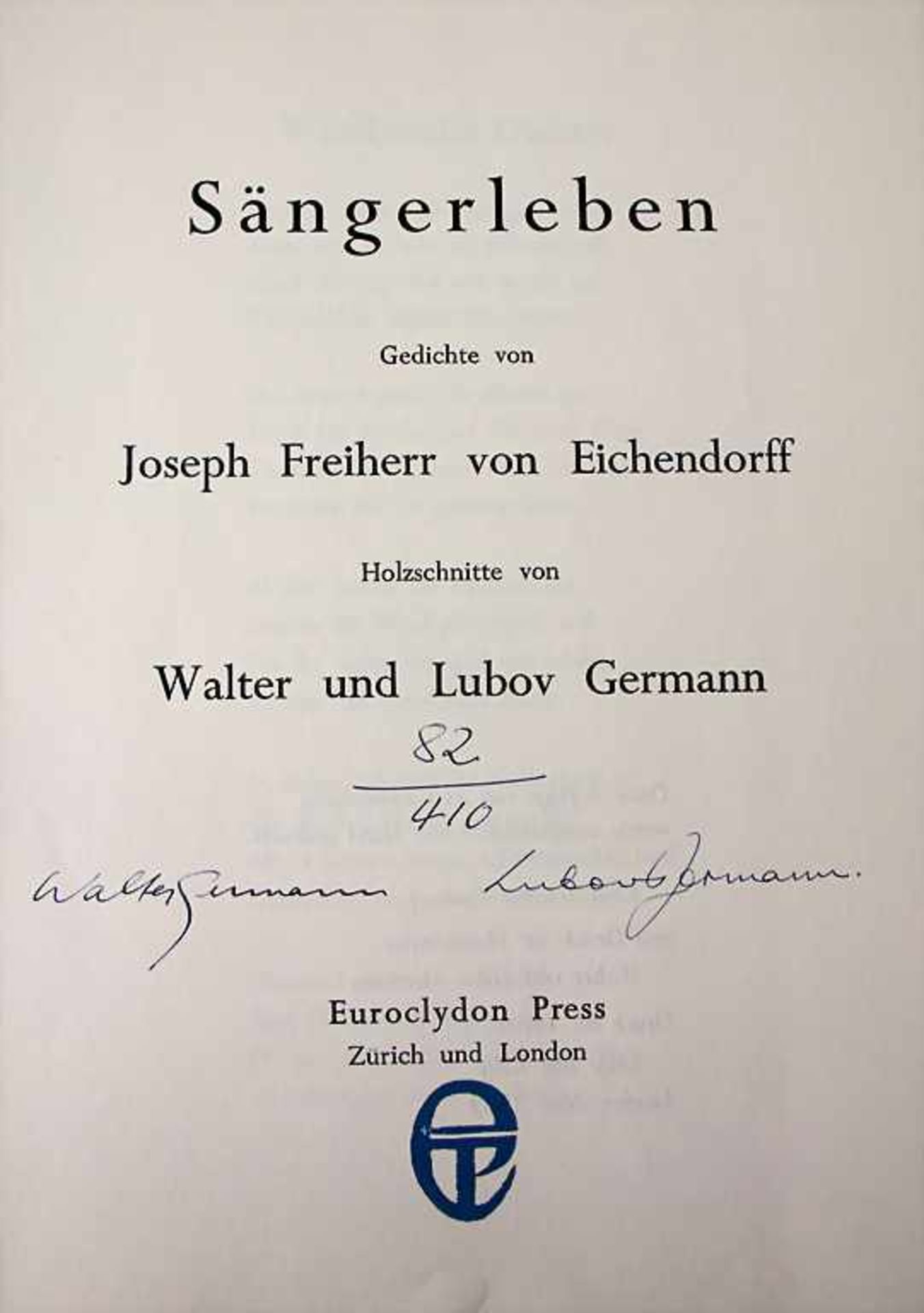 Joseph Frhr. v. Eichendorff: 'Sängerleben' mit Holzschnitten von Walter und Lubov Germann