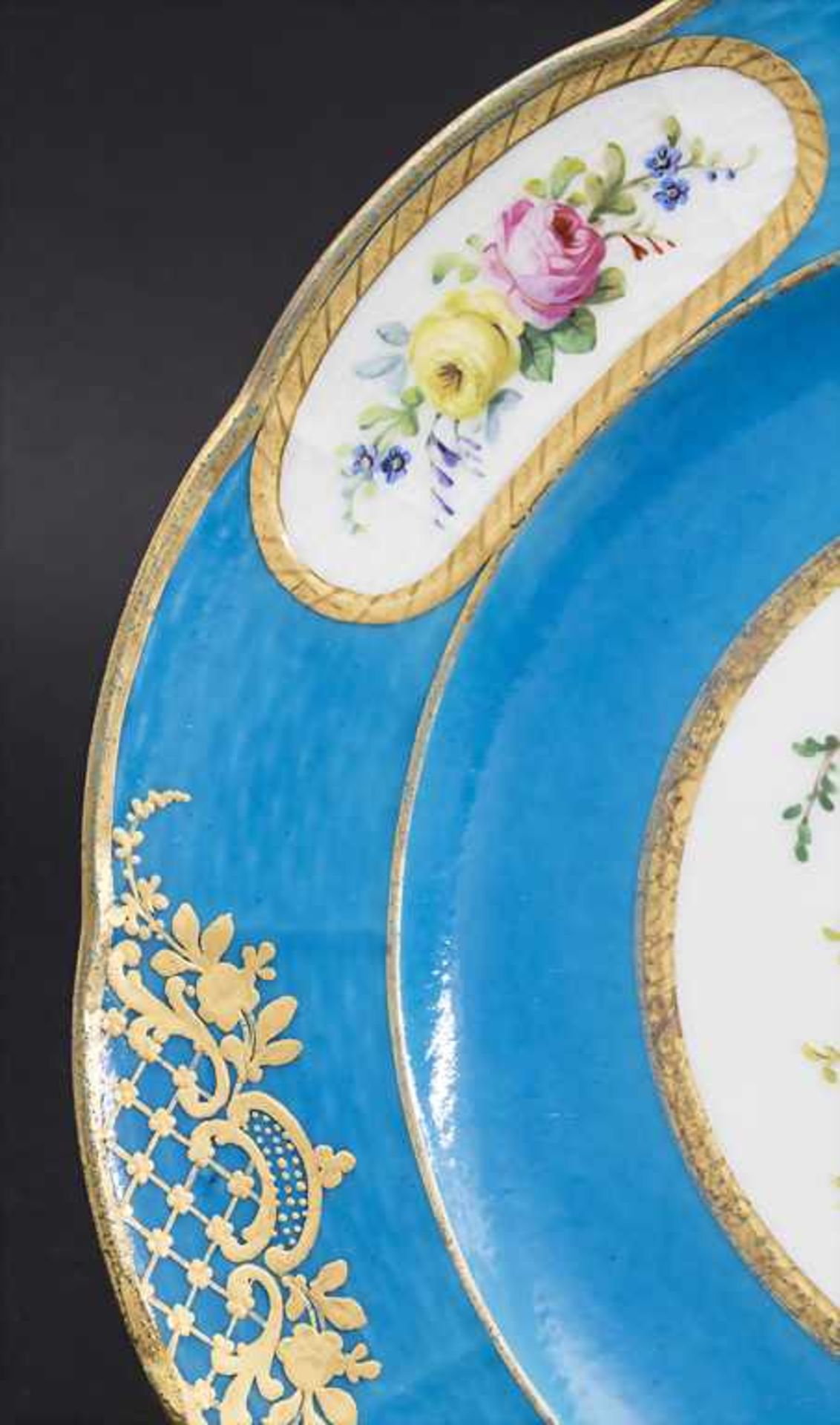 Paar 'Bleu Celeste' Teller mit Vogeldekor / A pair of 'Bleu Celeste' bird plates, Sèvres, - Image 7 of 13
