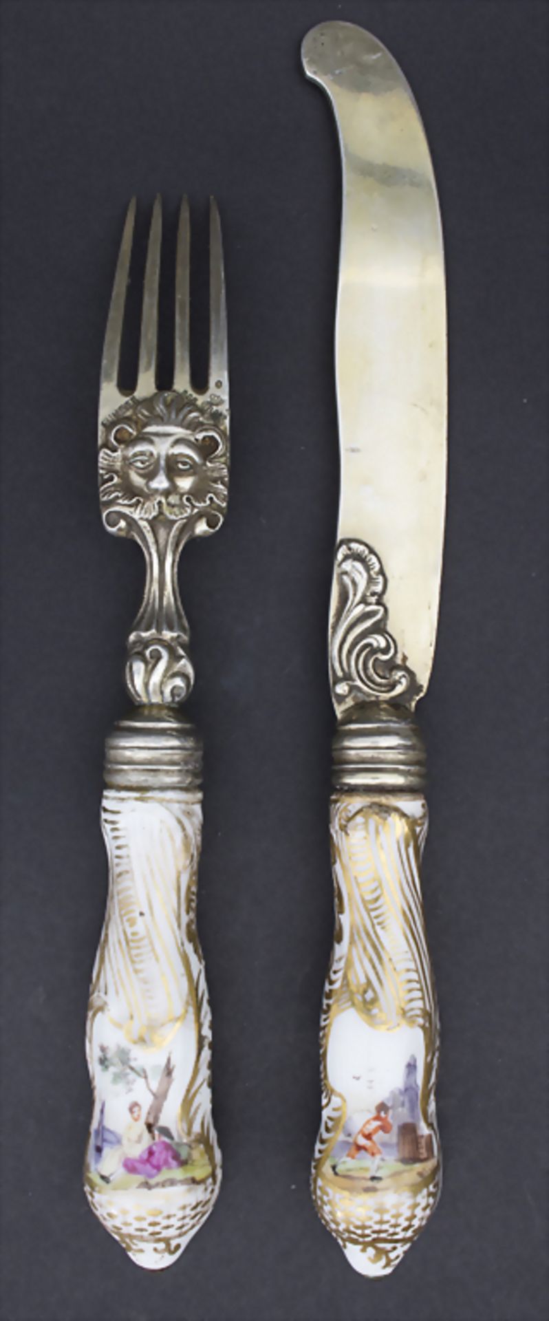 Messer und Gabel mit Kauffahrtei-Szenen / A knife and fork with harbor scenes, Meissen und - Image 2 of 8