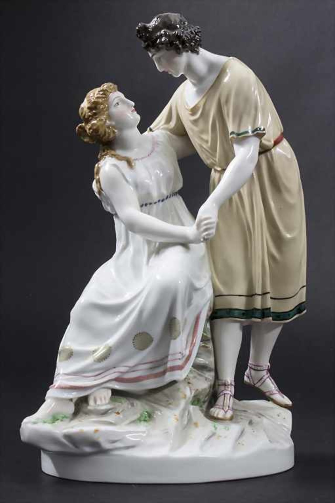 Jugendstil Darstellung 'Apollo und Isse' mit einem Schaf / An Art Nouveau figural group of 'Apollo