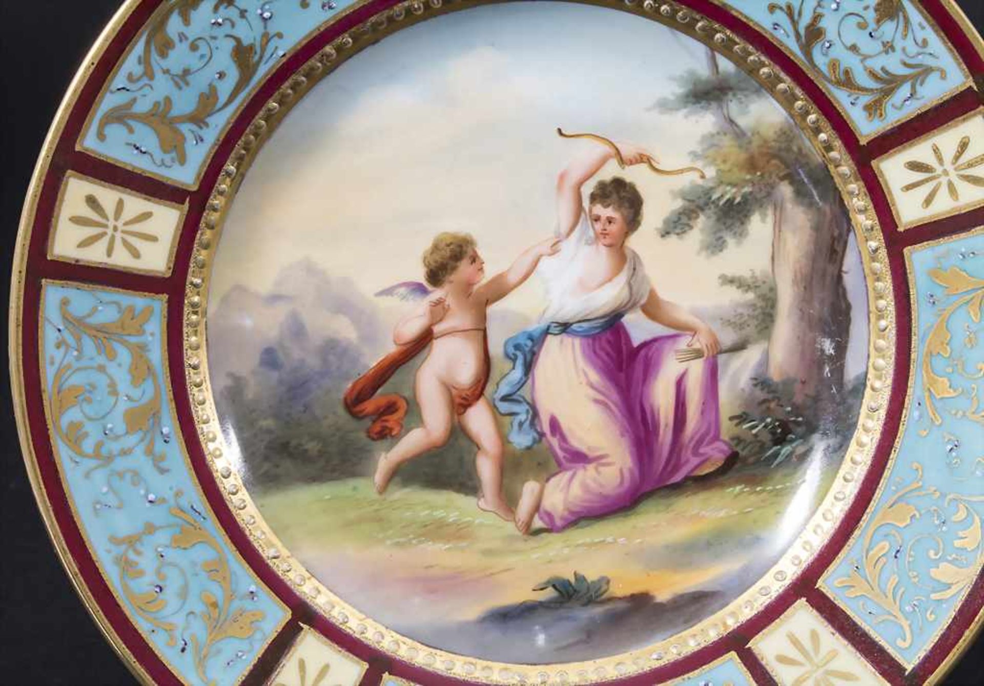 Bild-Teller / A plate depicting a cupid with a young woman, wohl Böhmen, um 1880 - Bild 2 aus 5