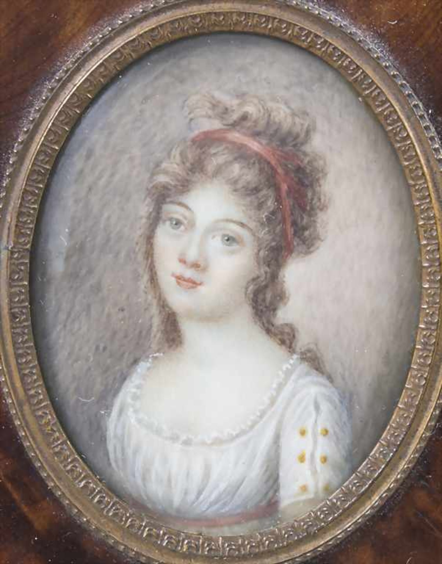 Miniatur Porträt einer jungen Dame / A miniature portrait of a young lady, Frankreich, Epoque - Bild 2 aus 3