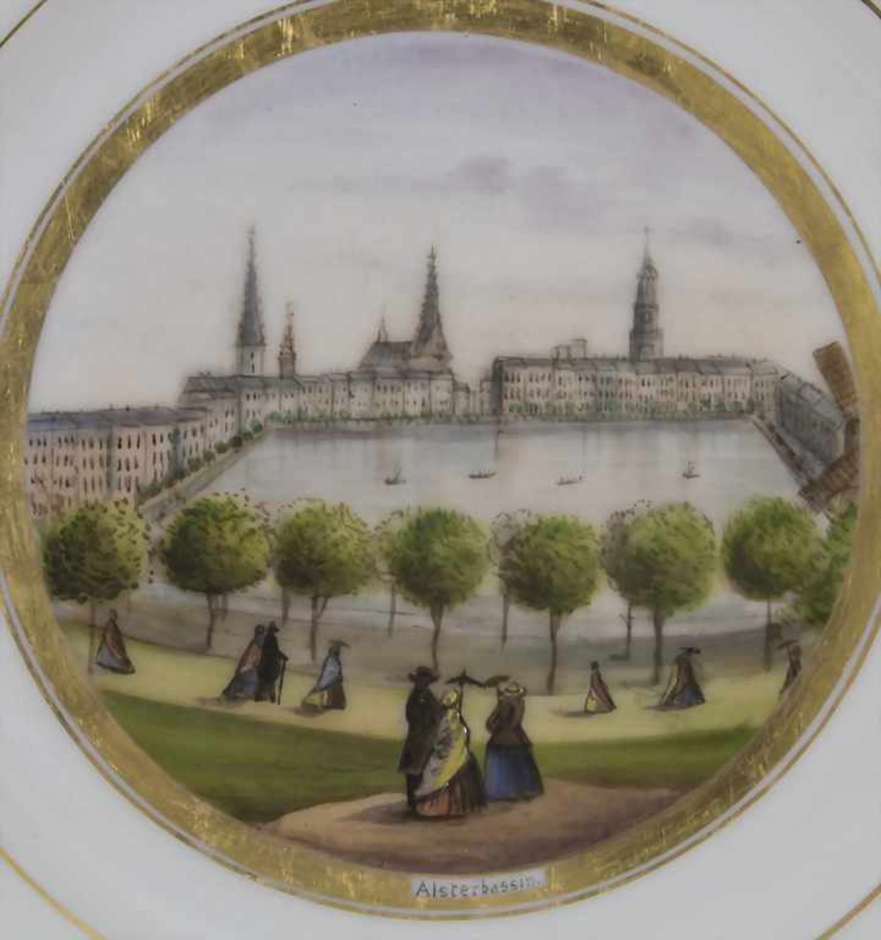4 Teller mit Ansichten von Hamburg / 4 decorative plates with views of Hamburg, deutsch, 1. Hälfte - Bild 9 aus 13