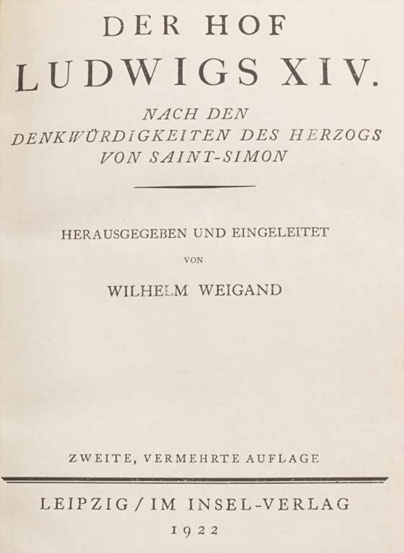 Saint Simon: 'Der Hof Ludwigs XIV.', Leipzig, 1922 - Bild 2 aus 5