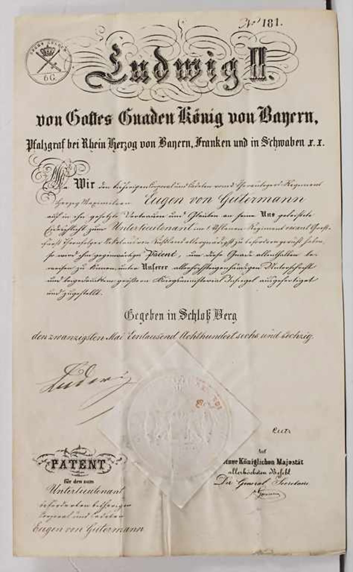 Urkunde mit Autograph 'König Ludwig II von Bayern' (Reg 1864-1886) / A certificate with autograph ' - Bild 2 aus 4