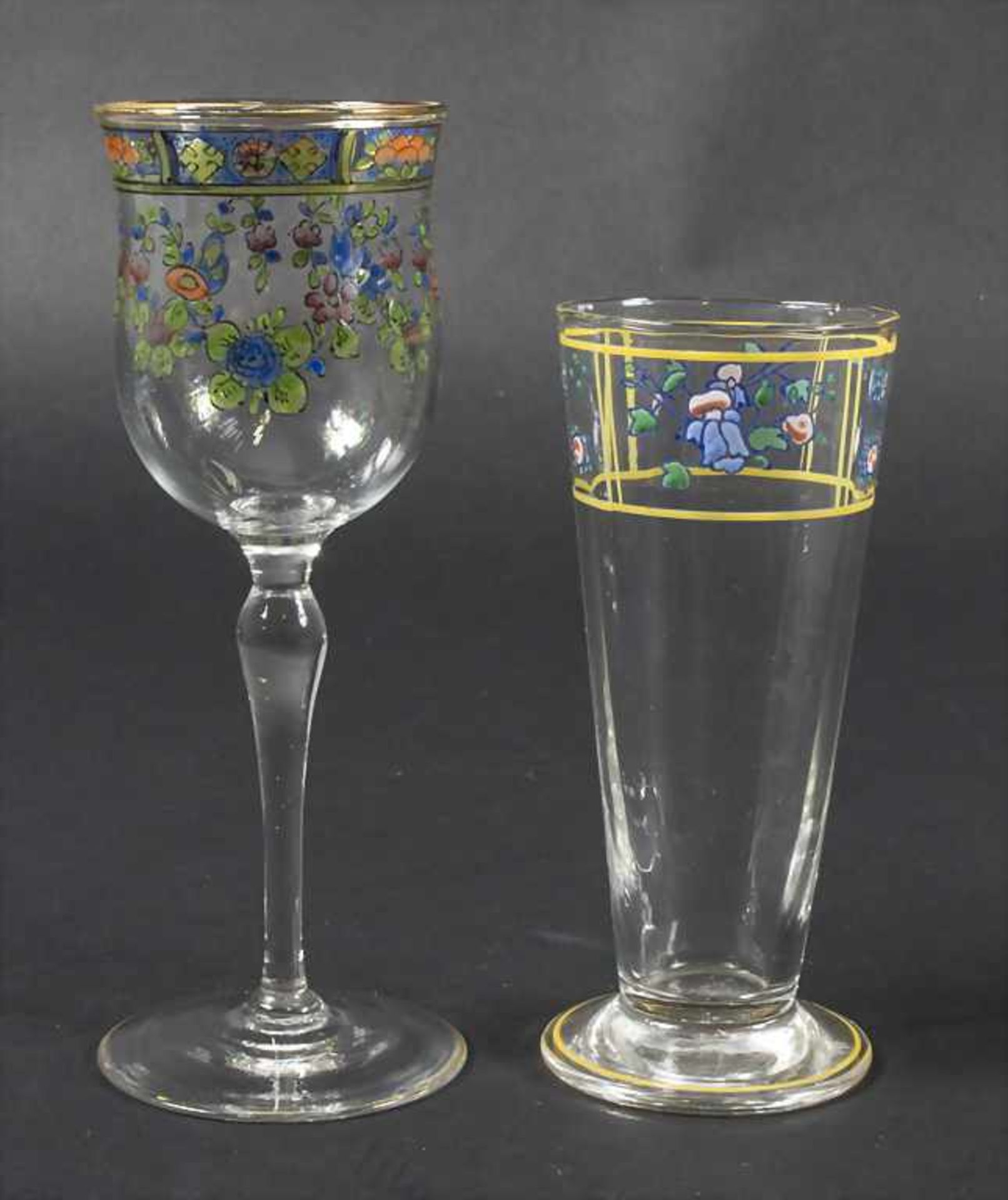 2 Fachschulgläser / 2 glasses, deutsch, um 1900