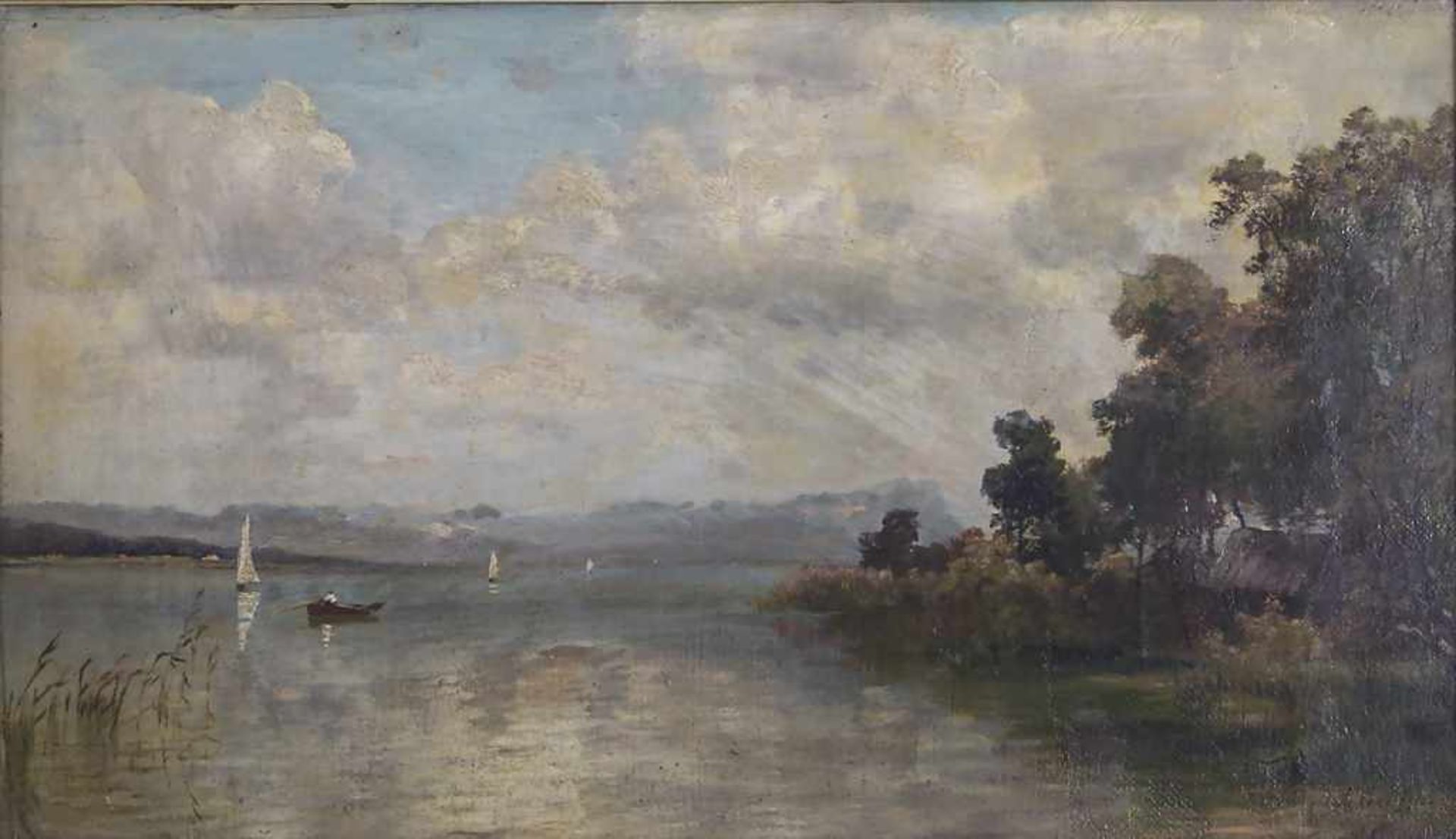 Ludwig Correggio (1846-1930), 'Seeufer mit Booten' / 'A lakeside with boats'