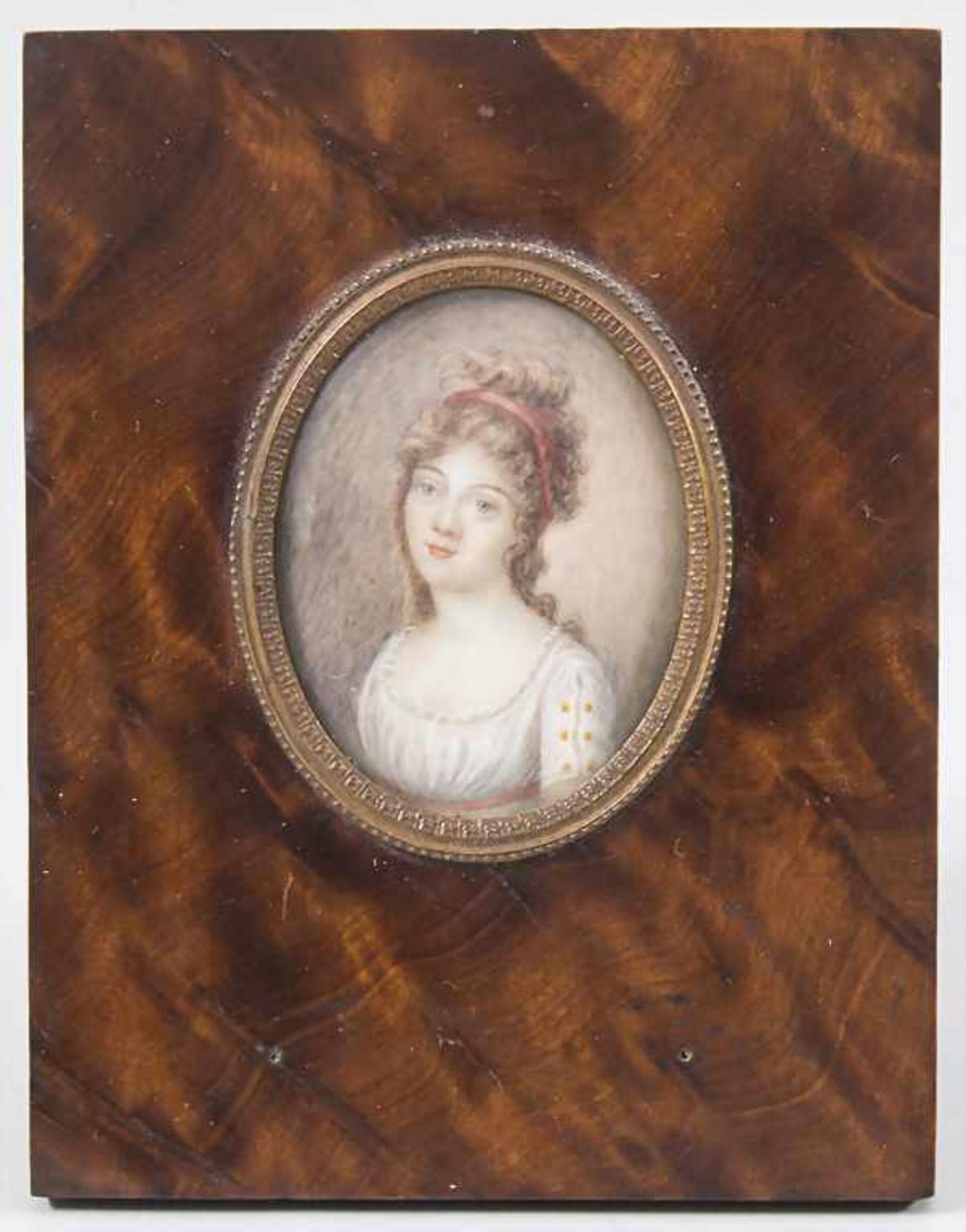 Miniatur Porträt einer jungen Dame / A miniature portrait of a young lady, Frankreich, Epoque