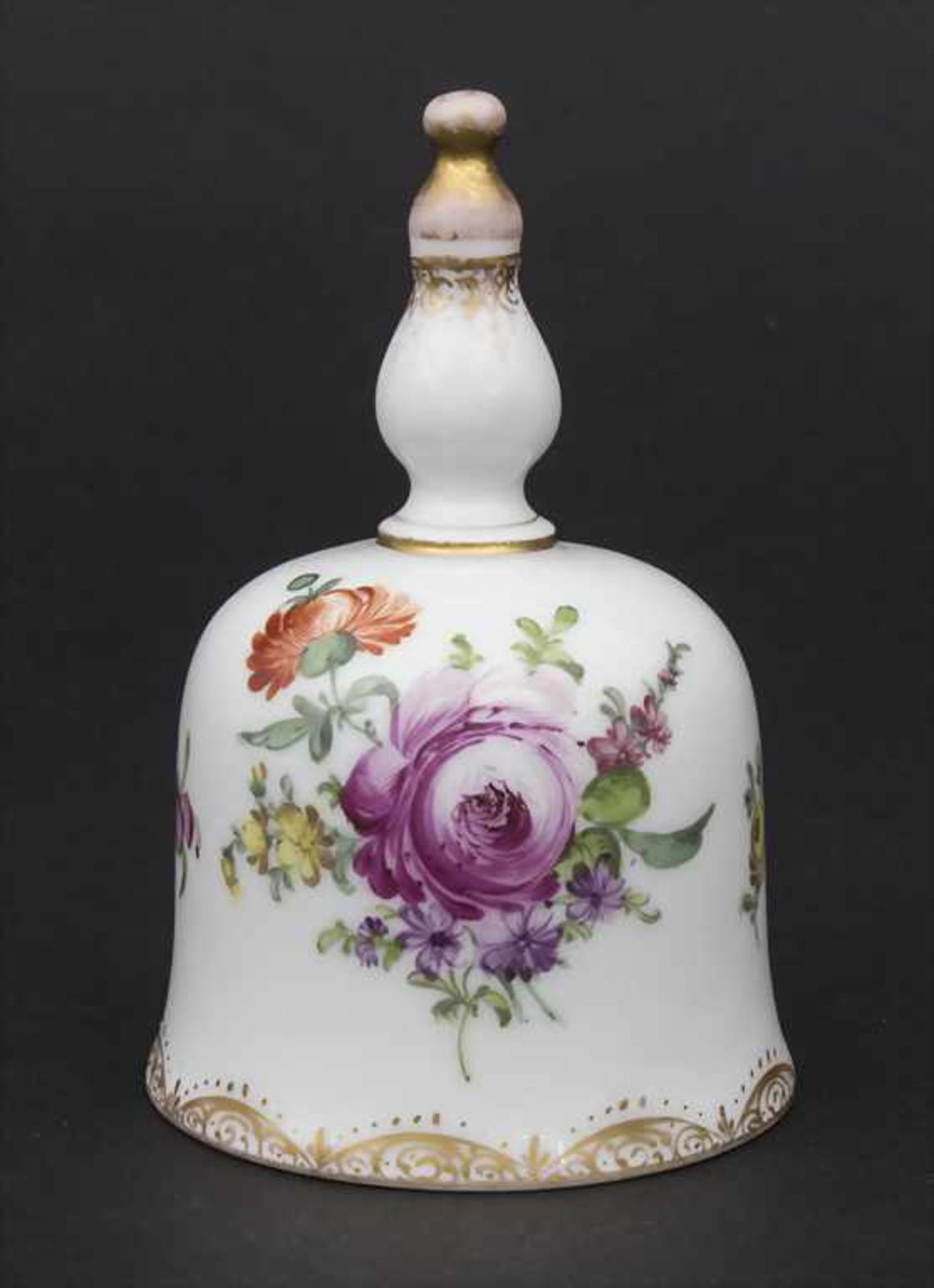 Tischglocke mit Blumenmalerei / A table bell with flowers, wohl Carl Thieme, Potschappel, Ende 19. - Bild 2 aus 6