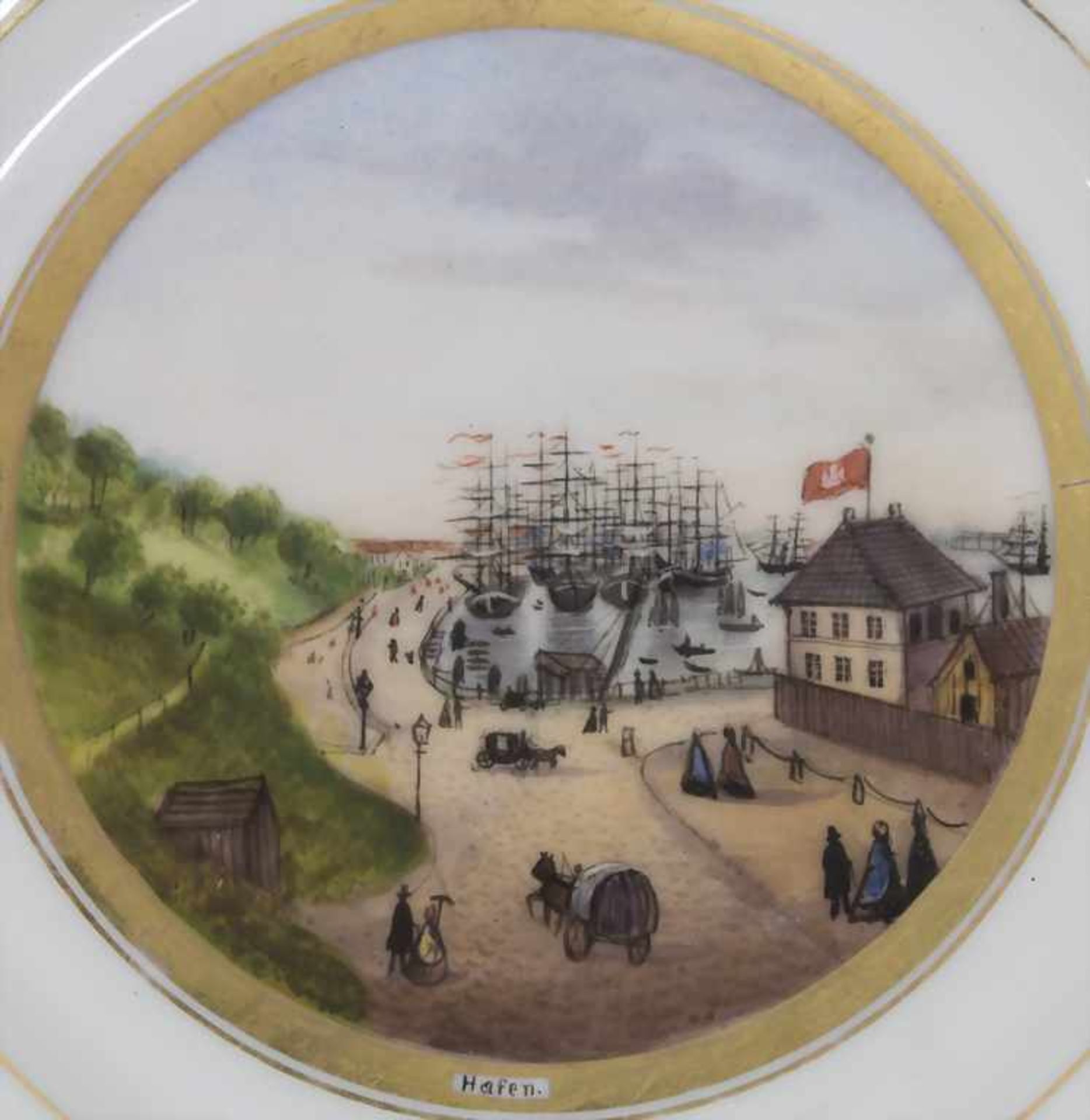 4 Teller mit Ansichten von Hamburg / 4 decorative plates with views of Hamburg, deutsch, 1. Hälfte - Bild 6 aus 13