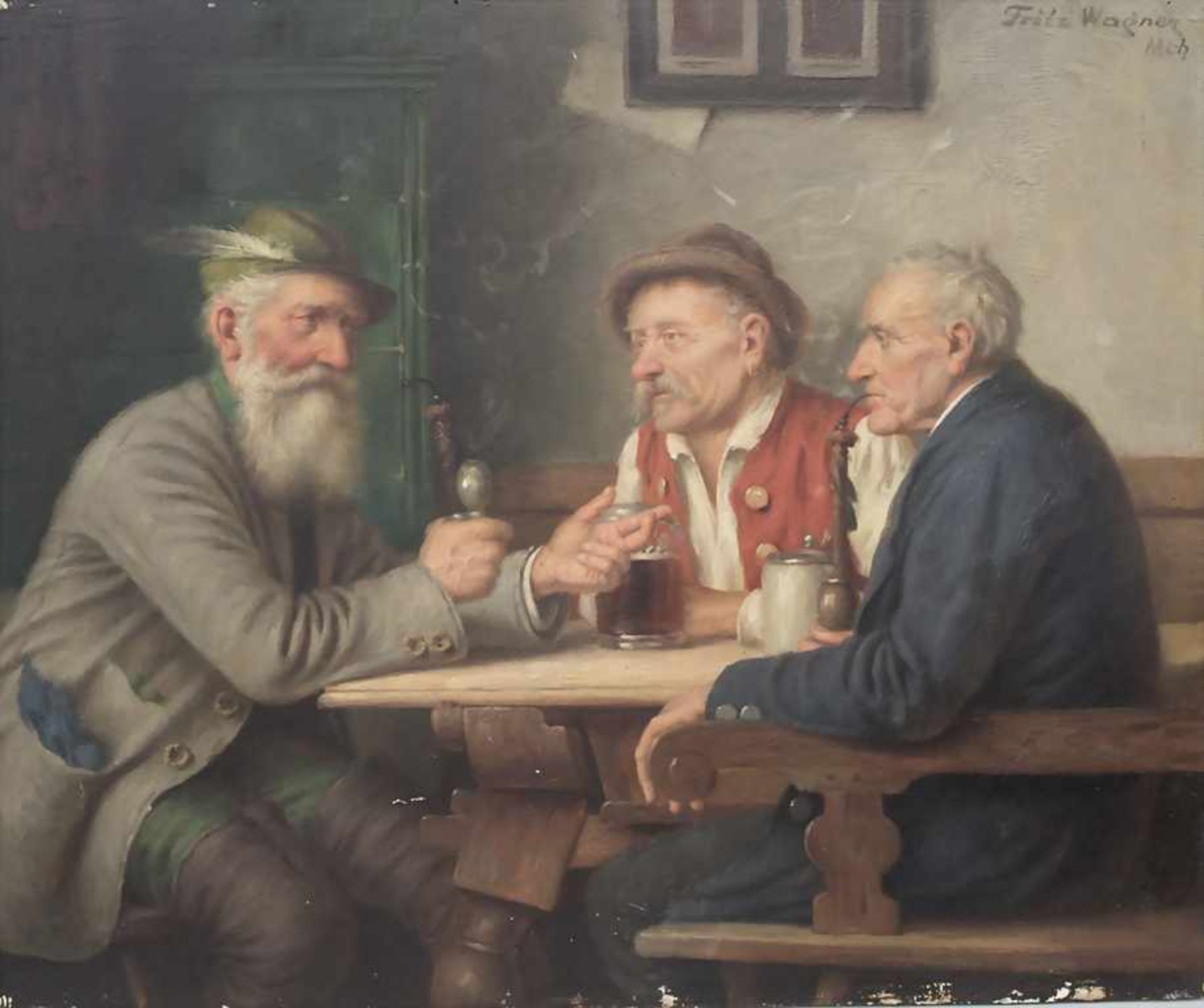 Fritz Wagner (19. Jh., Münchener Schule), 'Bayerische Wirtshausszene' / 'A bavarian tavern scene'