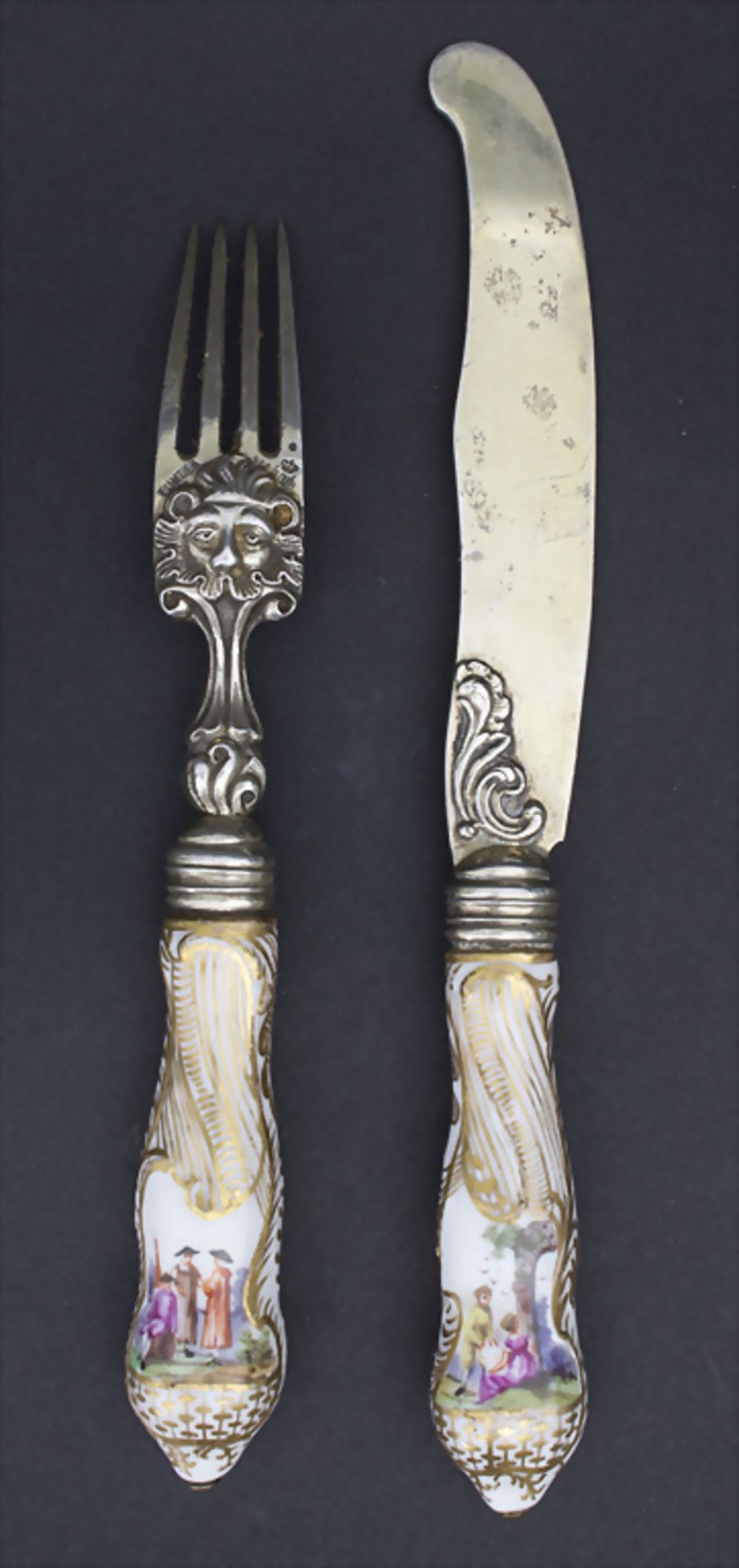 Messer und Gabel mit Kauffahrtei-Szenen / A knife and fork with harbor scenes, Meissen und - Bild 2 aus 7