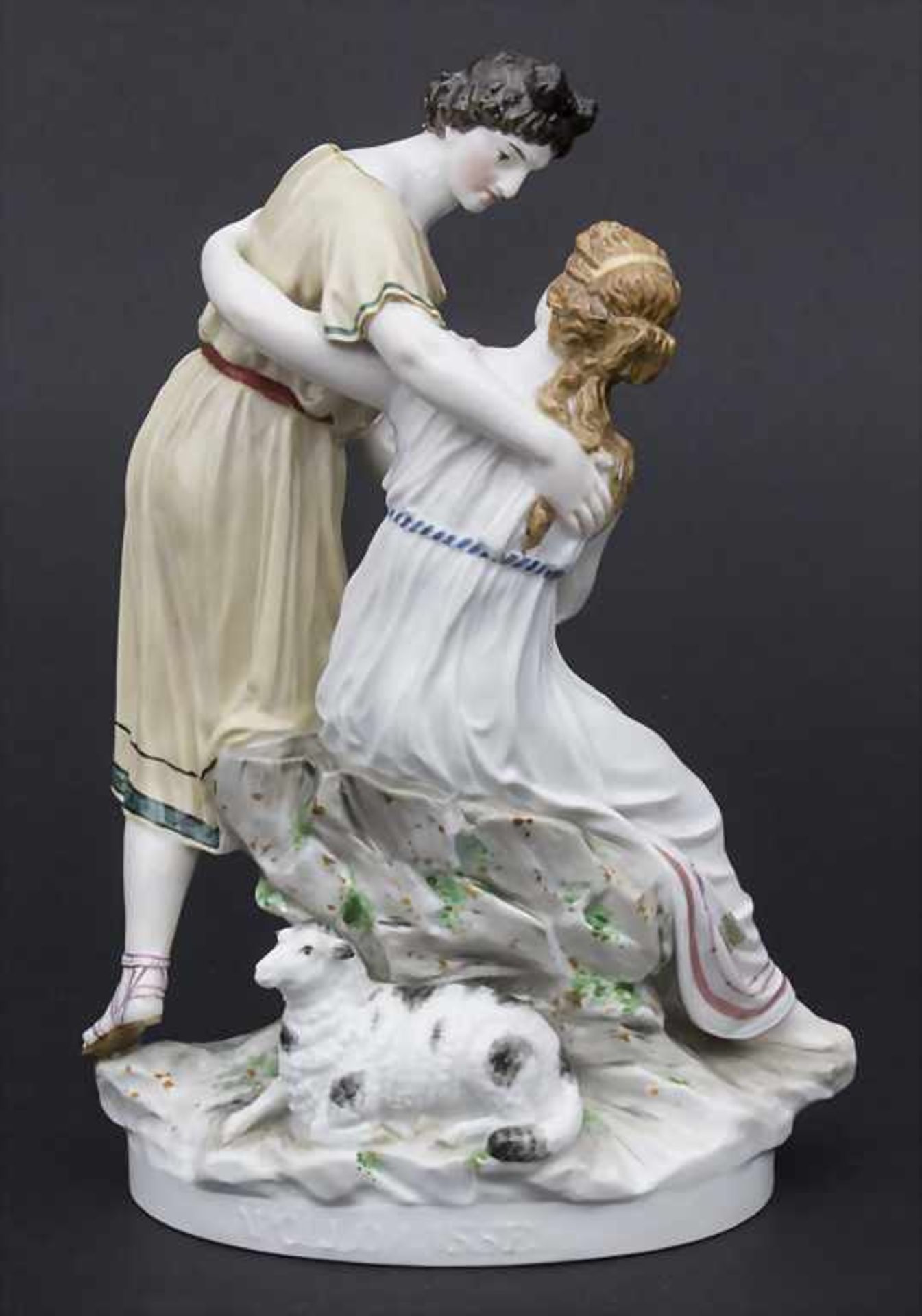 Jugendstil Darstellung 'Apollo und Isse' mit einem Schaf / An Art Nouveau figural group of 'Apollo - Image 3 of 9